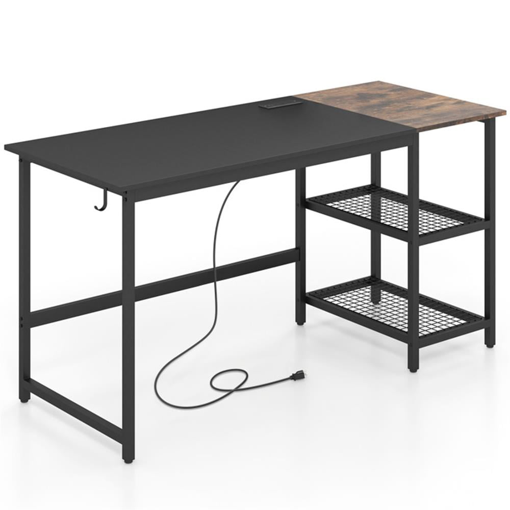 Finihen 59" Home Office Computer Desk with Removable Storage Shelves, Small Home Office Desk Study Writing Table, Black