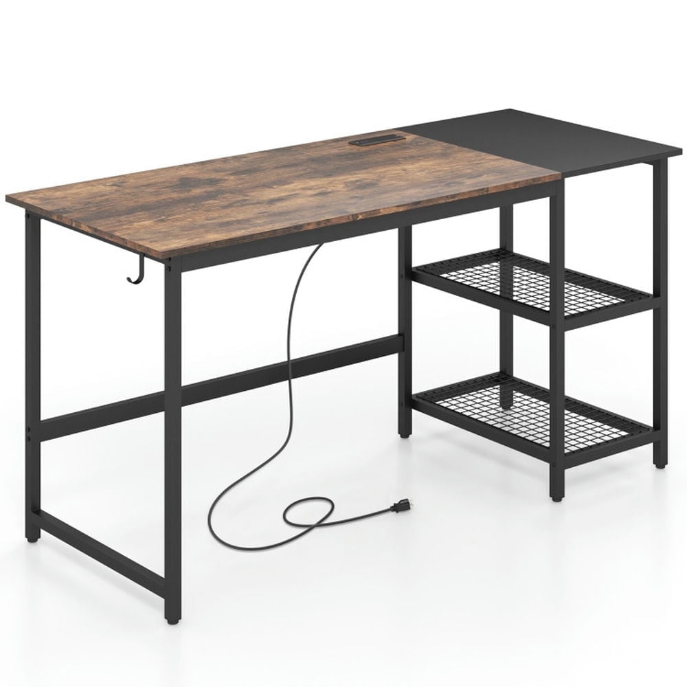 Demi Bonn 59" Home Office Computer Desk with Removable Storage Shelves, Small Home Office Desk Study Writing Table, Brown