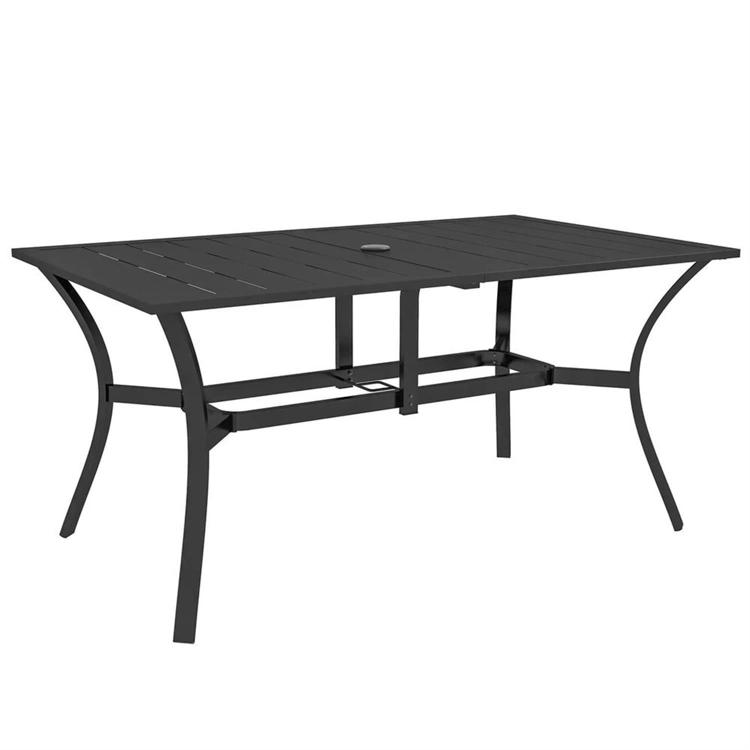 Demi Bonn 59" Outdoor Dining Tables, Steel Rectangular Patio Table for 4 to 6 People for Dining Room, Home Office, Garden, Black