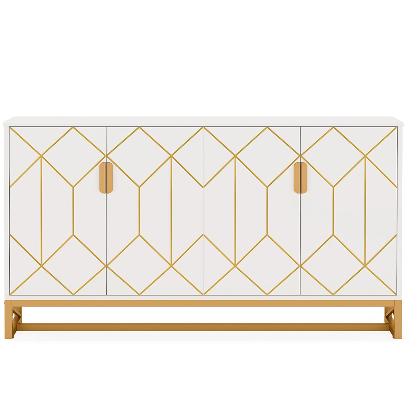 Demi Bonn 59" Sideboard Buffet Storage Cabinet with Doors, Modern Credenza Accent Cabinet for Kitchen Entryway Living Dining Room, White