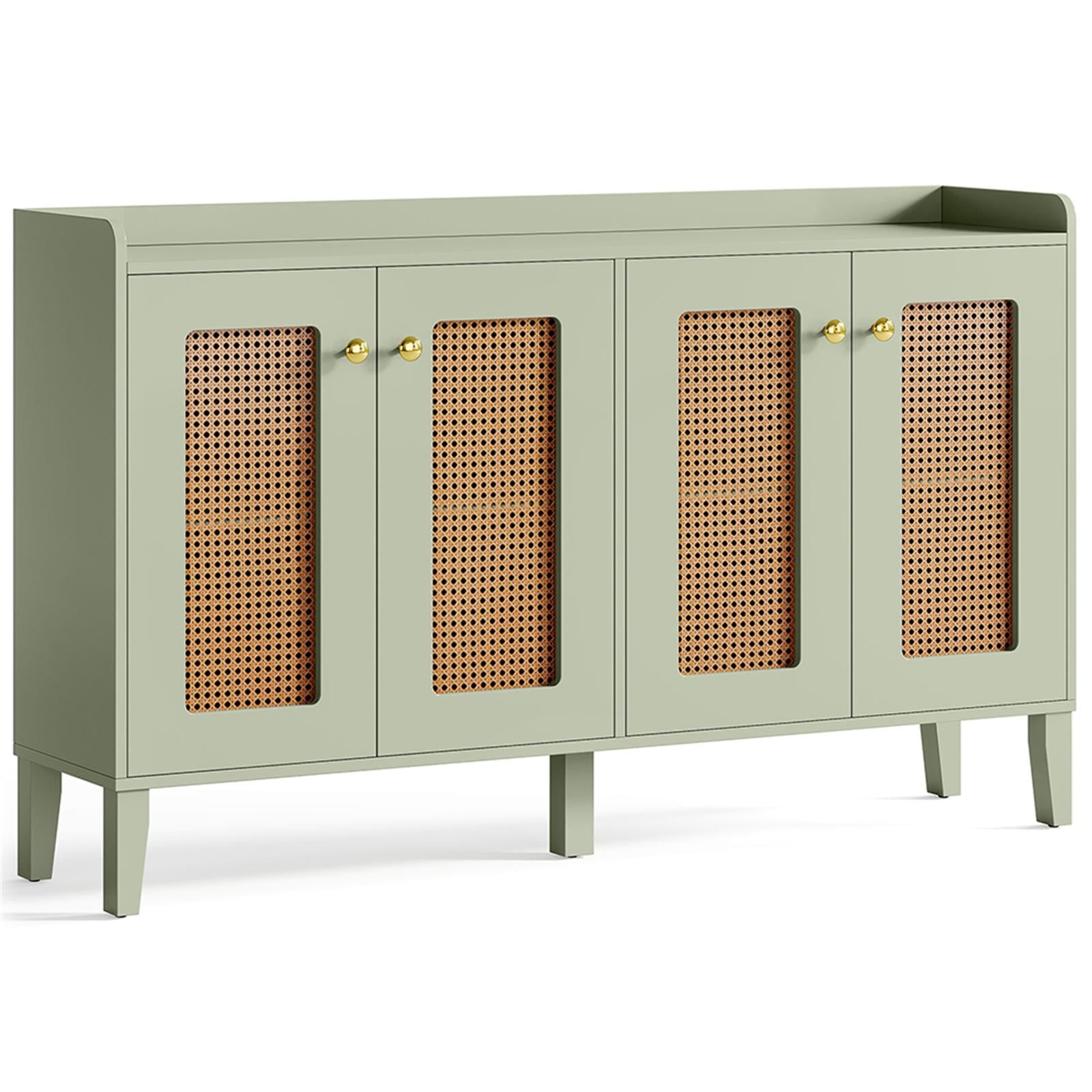 Demi Bonn 59" Sideboard Buffet Storage Cabinet with Storage Shelves, Credenza Accent Rattan Cabinet for Kitchen Entryway Living Dining Room, Green
