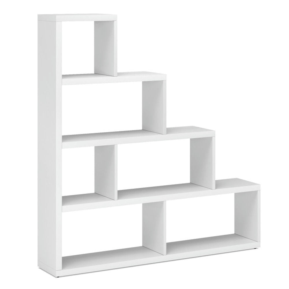 Demi Bonn 6 Cubes Ladder Shelf Corner, 4-Tier Bookshelf Storage Bookcase, White
