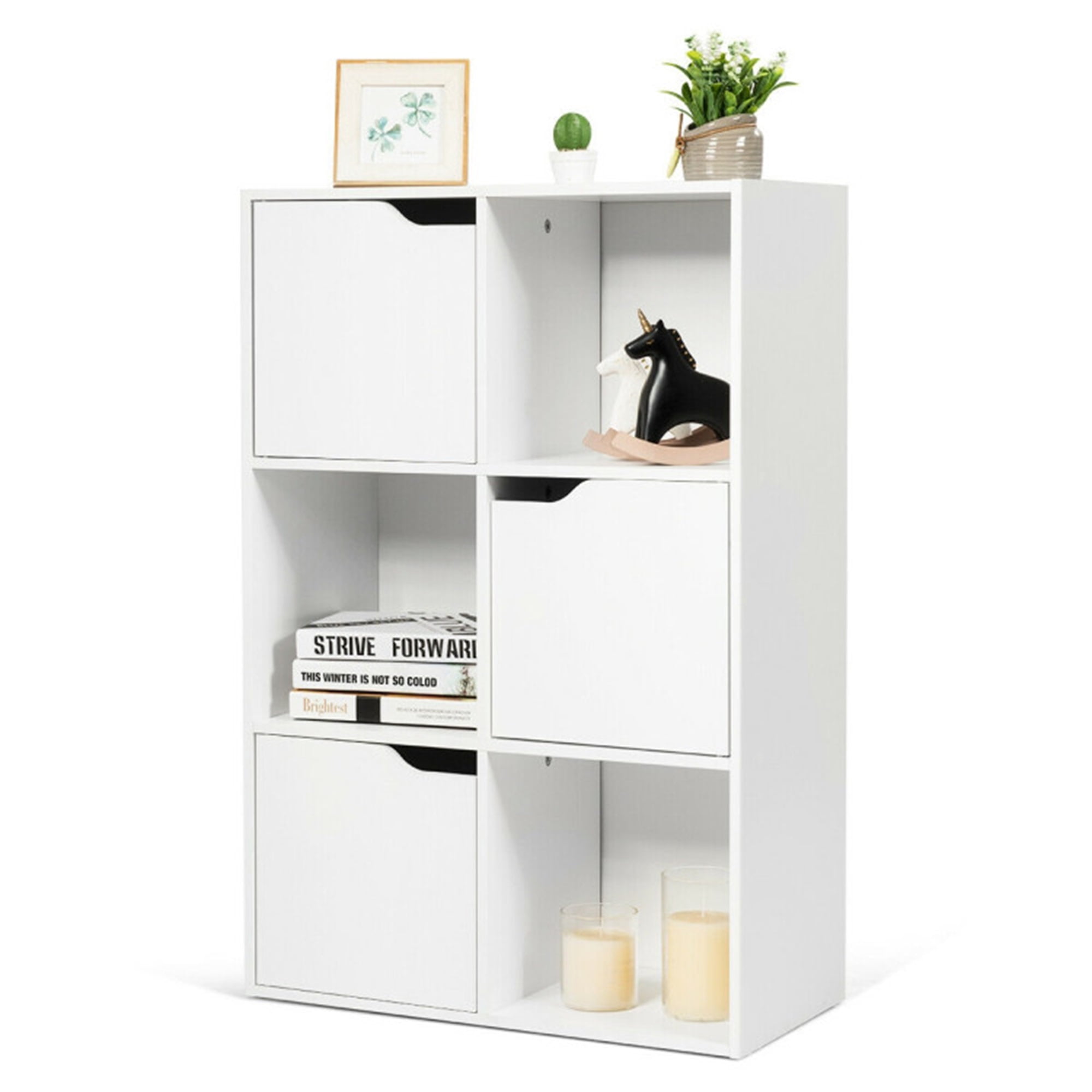 Finihen 6 Cubes Wood Divider Bookcase, Free Standing Storage Shelves Organization, White