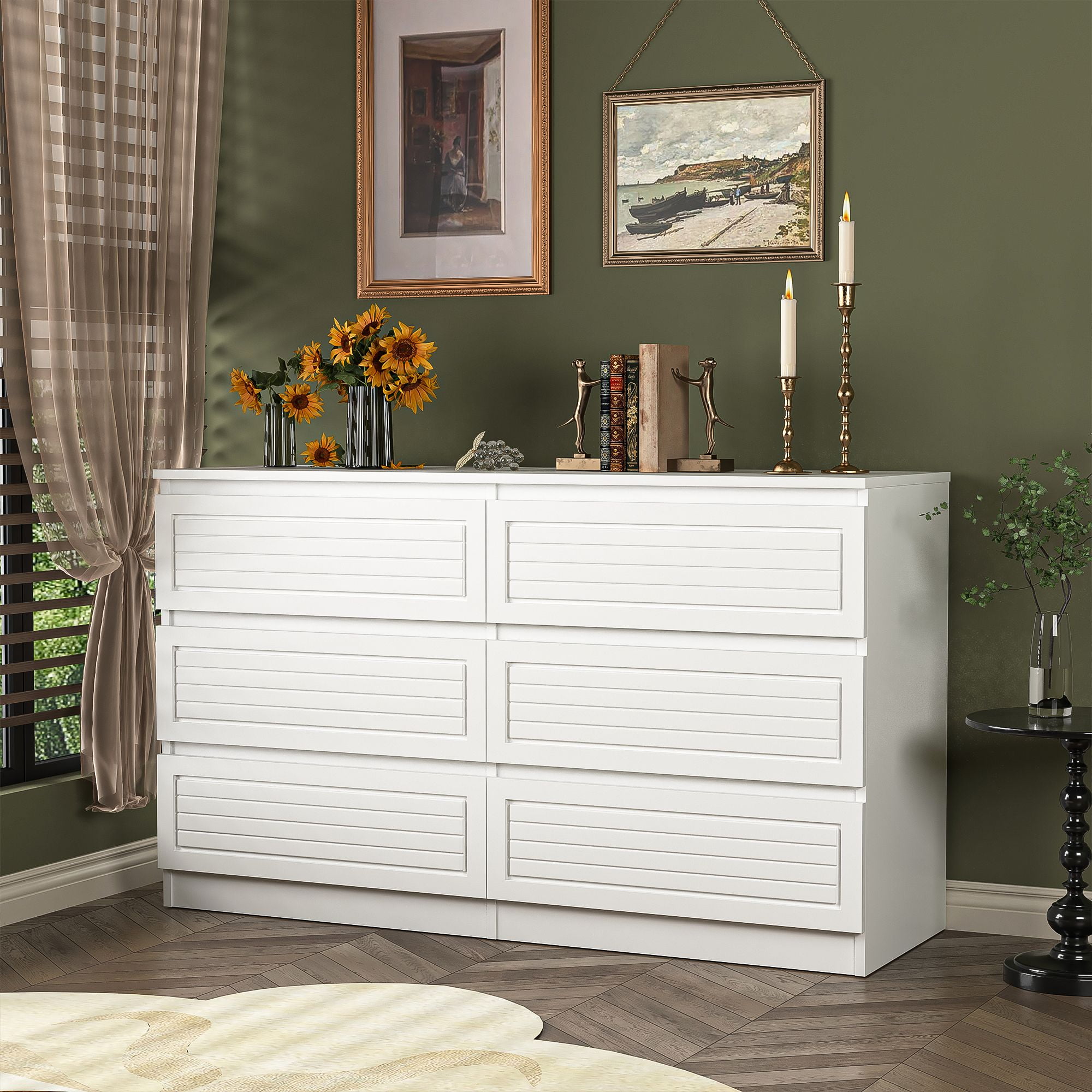 Finihen 6-Drawer Double Dresser for Bedroom, 47" Chest of Drawers with Hidden Handle Wood Stripe Pattern Drawer Fronts, Modern Bedroom Furniture, White Finihen 6-Drawer Double Dresser for Bedroom, 47" Chest of Drawers with Hidden Handle Wood Stripe Pattern Drawer Fronts, Modern Bedroom Furniture, White