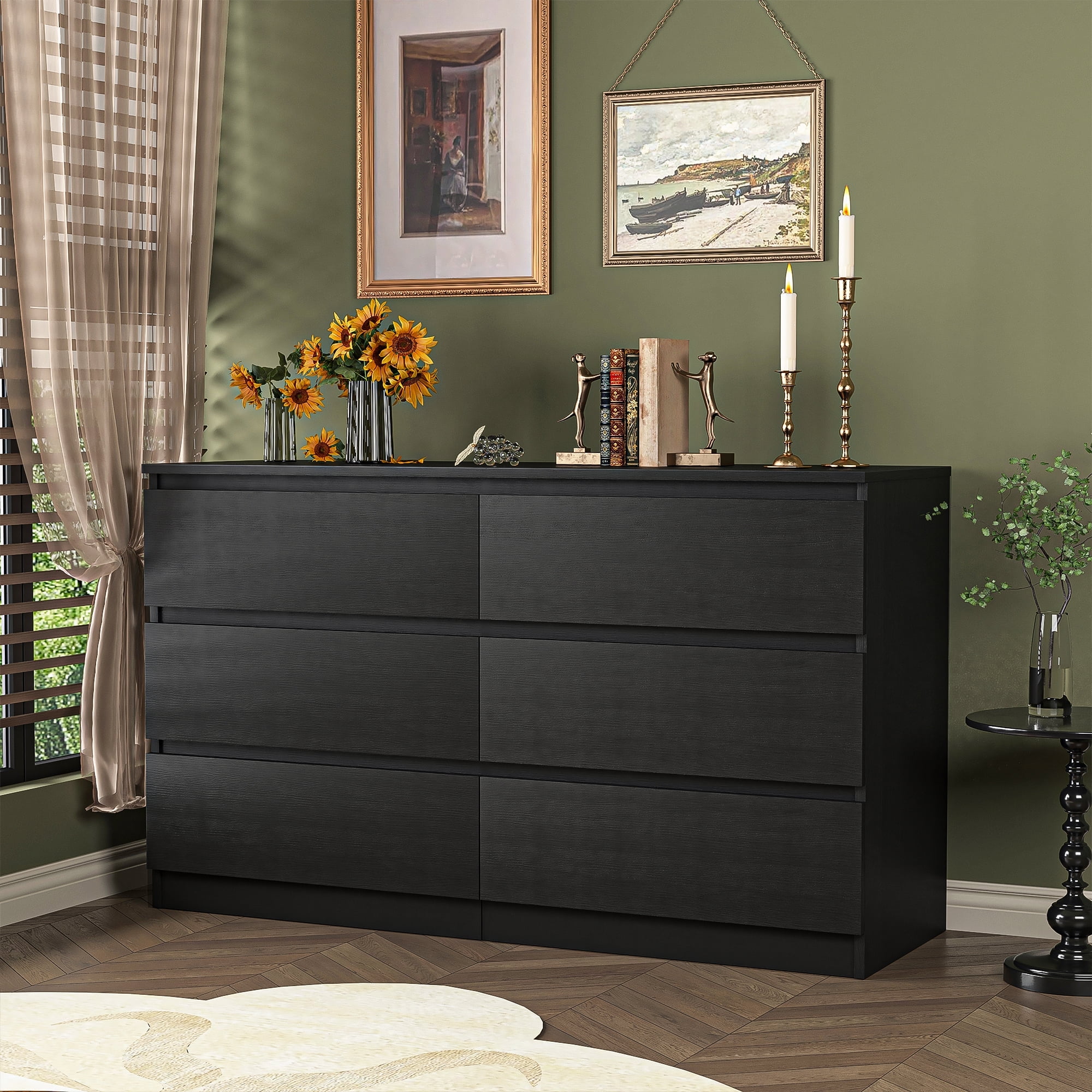 Finihen 6 Drawer Double Dresser, Modern 6 Chest of Drawers with Deep Drawers, Wide Storage Organizer Cabinet for Living Room, Kids, Black Finihen 6 Drawer Double Dresser, Modern 6 Chest of Drawers with Deep Drawers, Wide Storage Organizer Cabinet for Living Room, Kids, Black