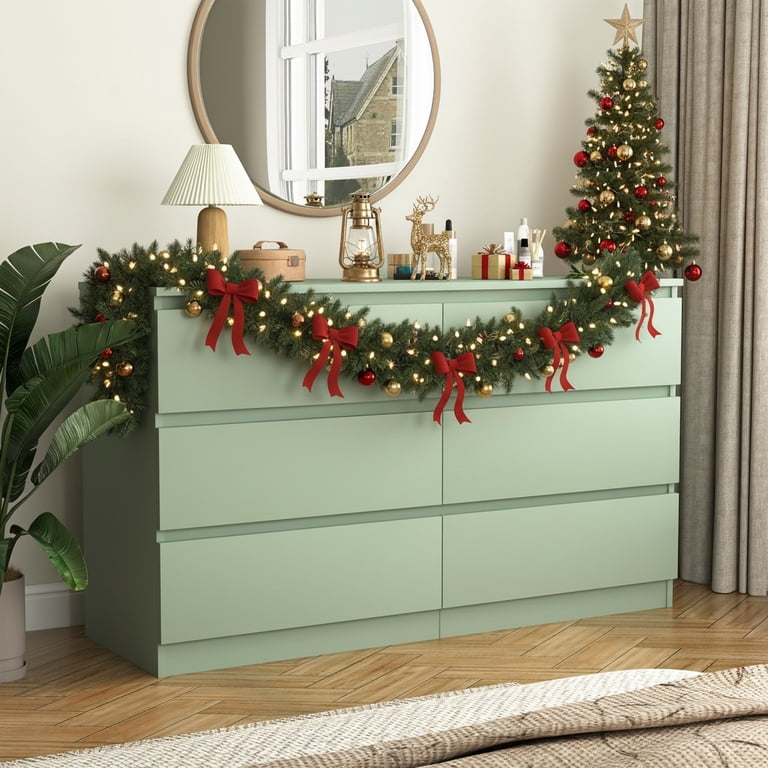 green double dresser Demi Bonn 6 Drawer Dresser, Modern 6 Chest of Drawers with Deep Drawers, Wide Storage Organizer Cabinet for Living Room, halloween2023
