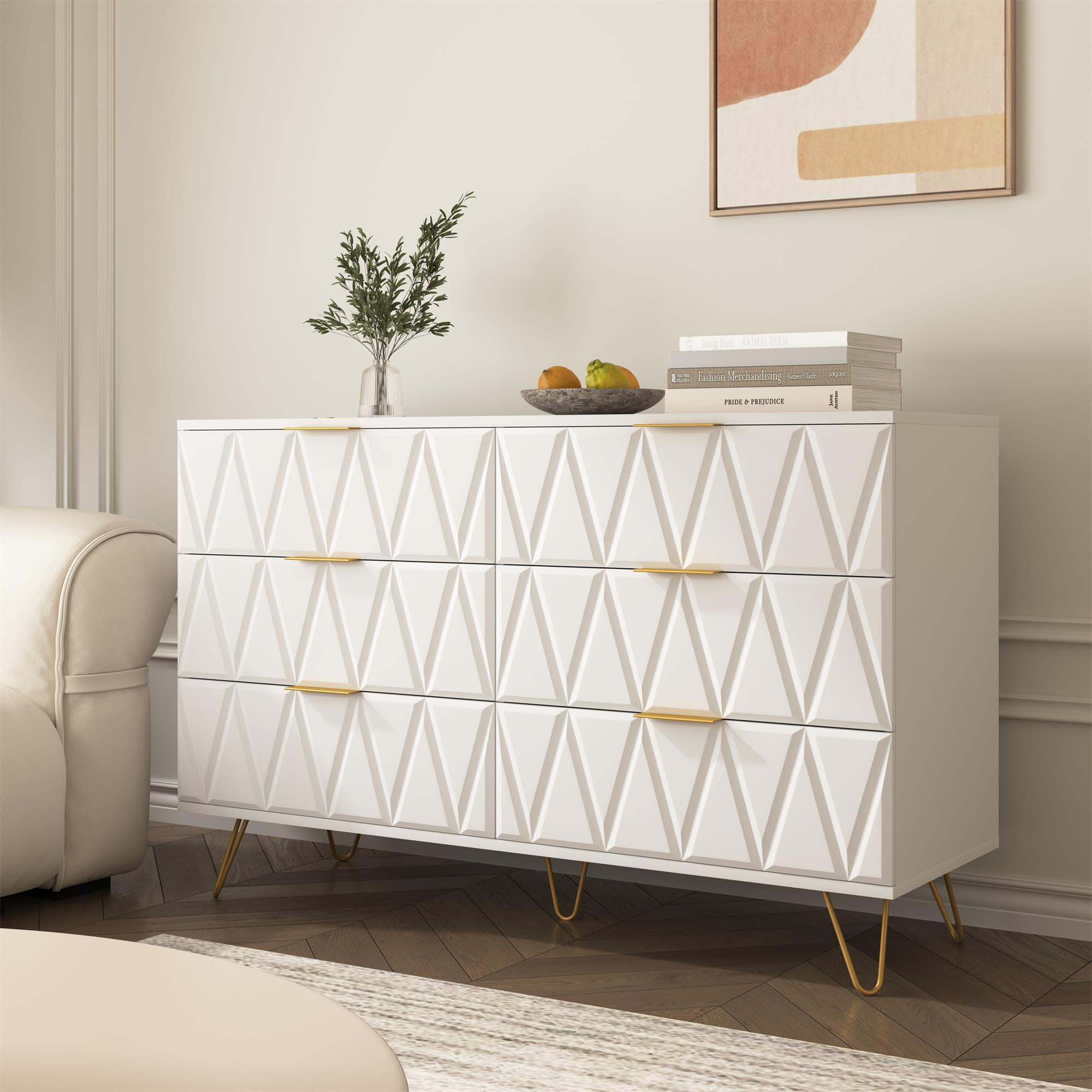 Finihen 6 Drawer Dresser, Chest of Drawers, Storage Tower Clothes Organizer Closet, Double Dresser for Bedroom, Living Room, Entryway, White Finihen 6 Drawer Dresser, Chest of Drawers, Storage Tower Clothes Organizer Closet, Double Dresser for Bedroom, Living Room, Entryway, White