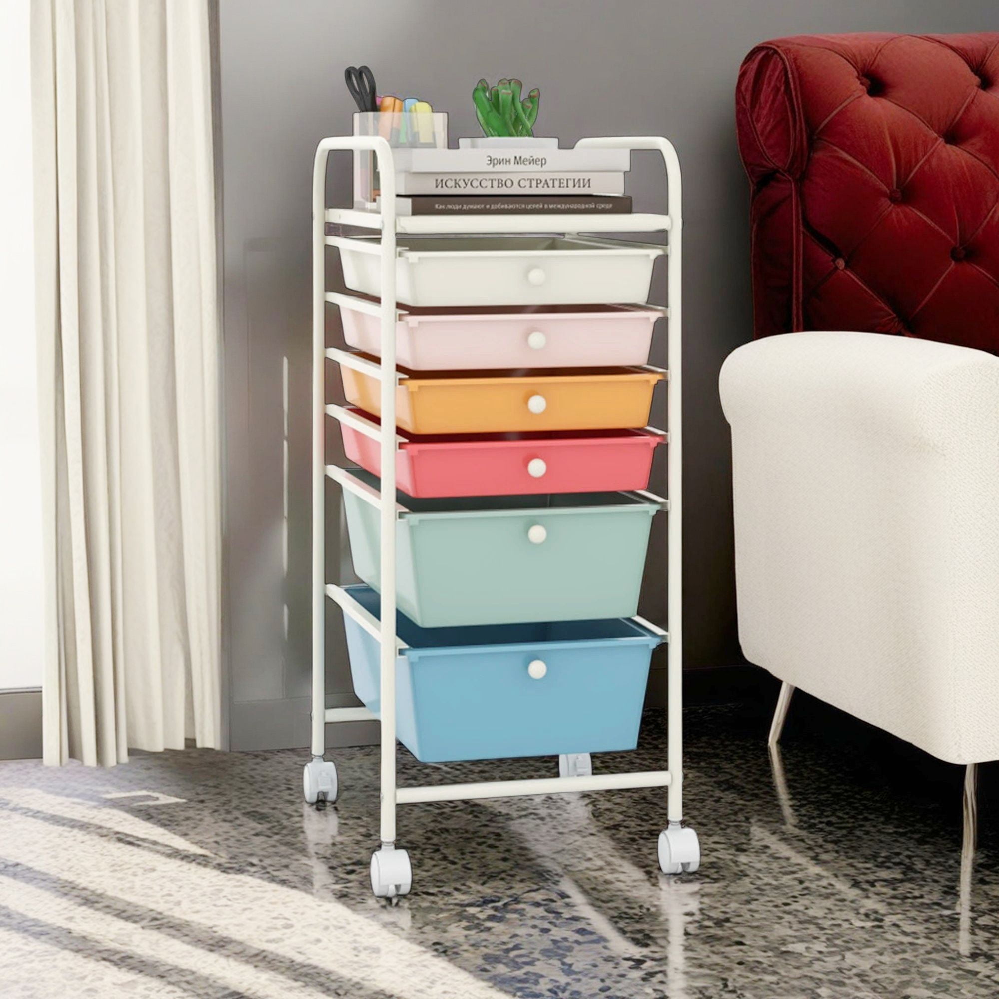 Demi Bonn 6 Drawers Rolling Storage Cart Organizer with 4 Universal Casters, Macaron
