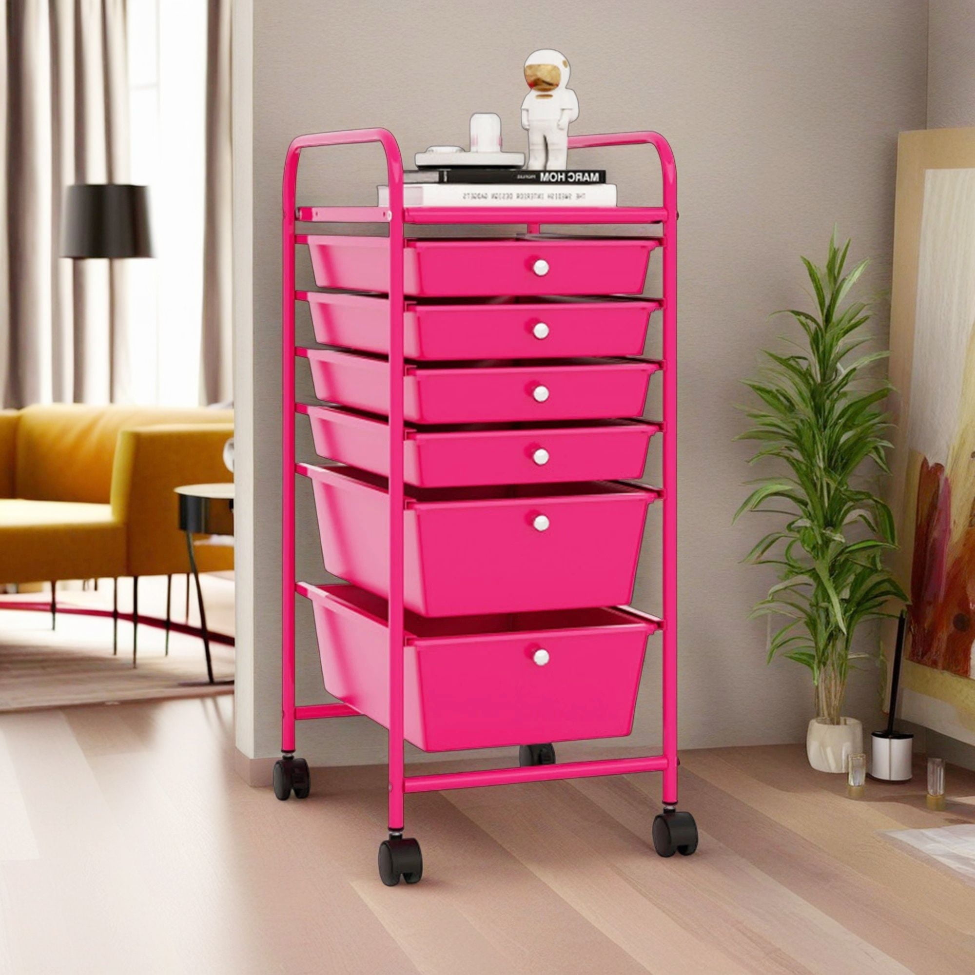 Demi Bonn 6 Drawers Rolling Storage Cart Organizer with 4 Universal Casters, Rose Red
