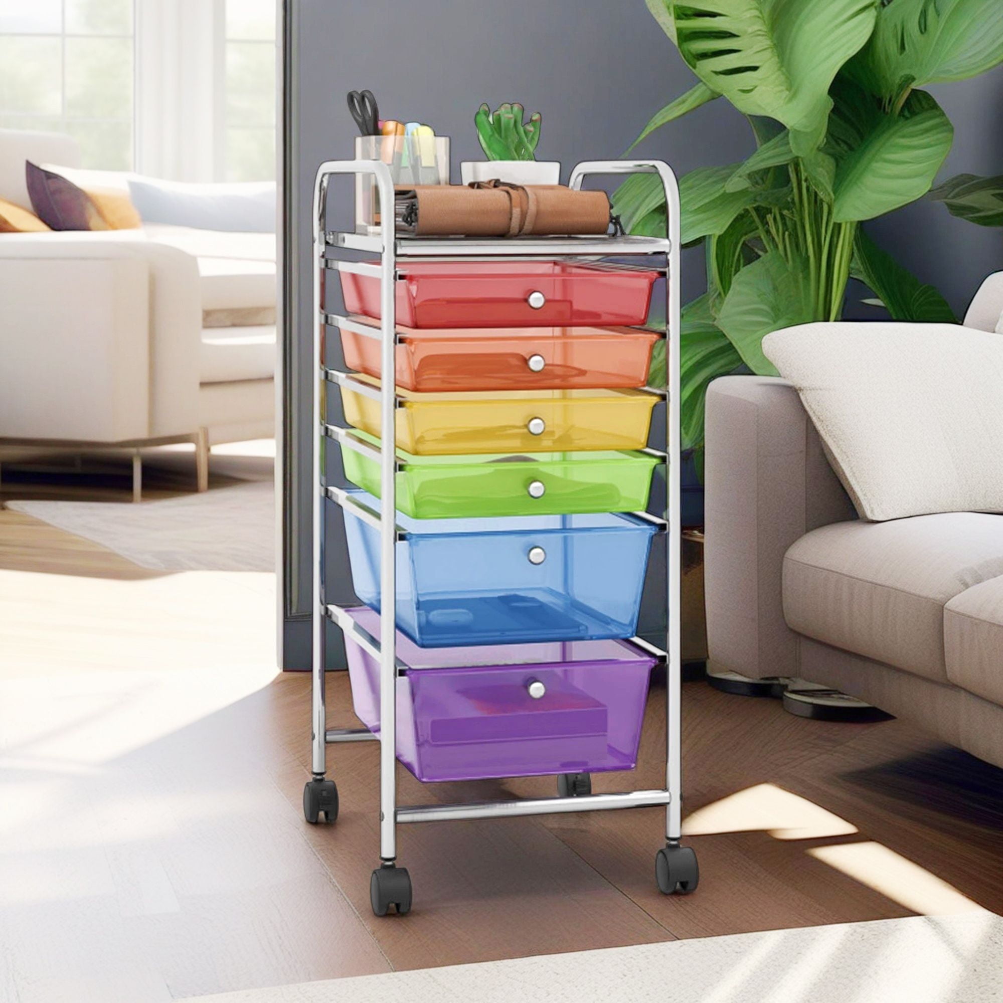 Demi Bonn 6 Drawers Rolling Storage Cart Organizer with 4 Universal Casters, Transparent Multicolor