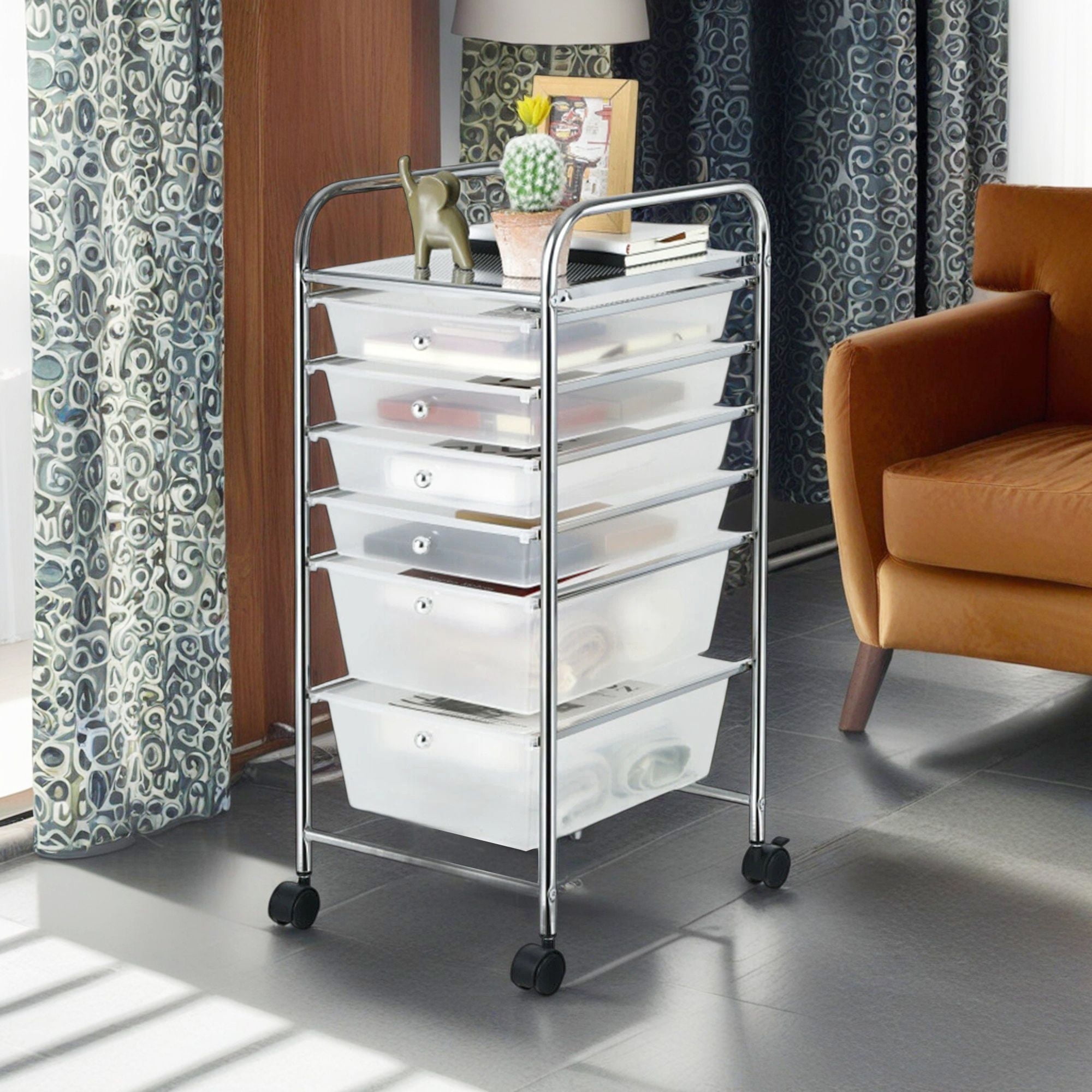 Demi Bonn 6 Drawers Rolling Storage Cart Organizer with 4 Universal Casters, Transparent