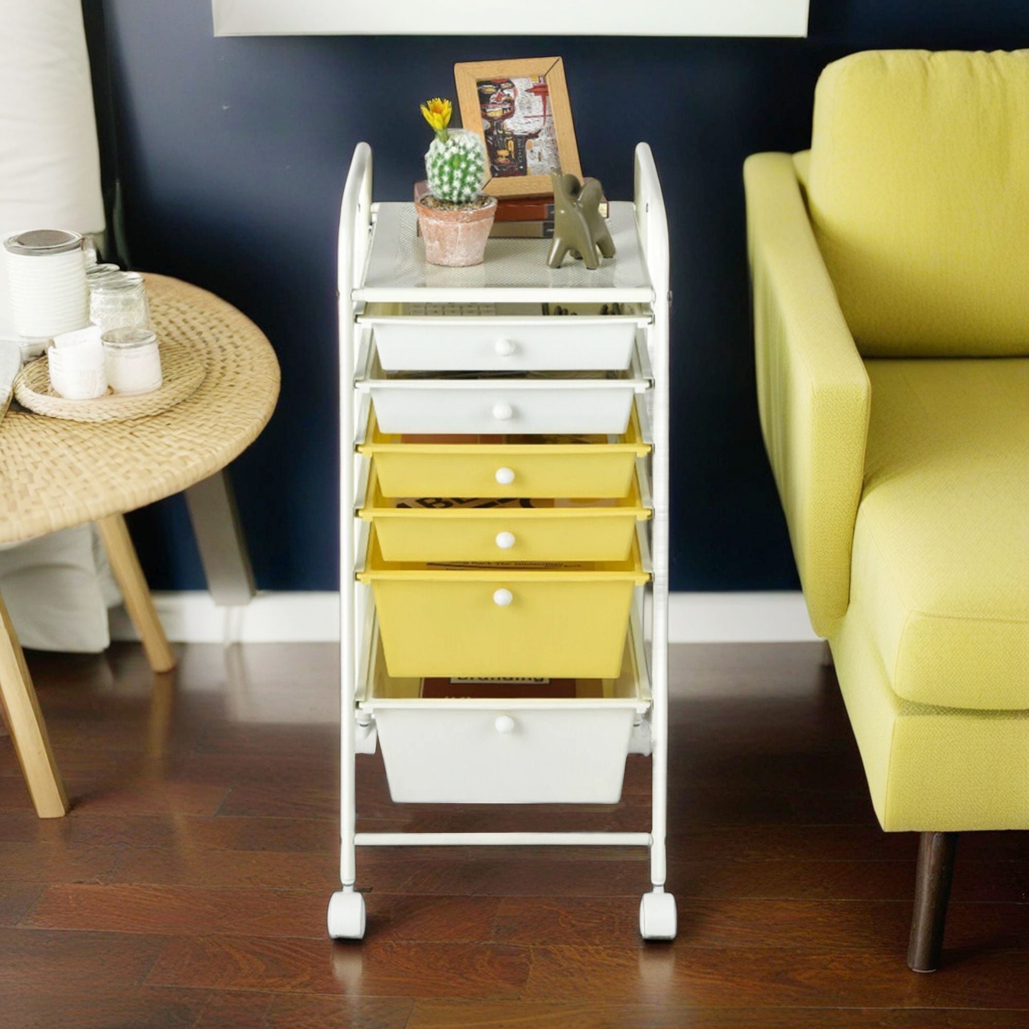 Demi Bonn 6 Drawers Rolling Storage Cart Organizer with 4 Universal Casters, Yellow & Beige
