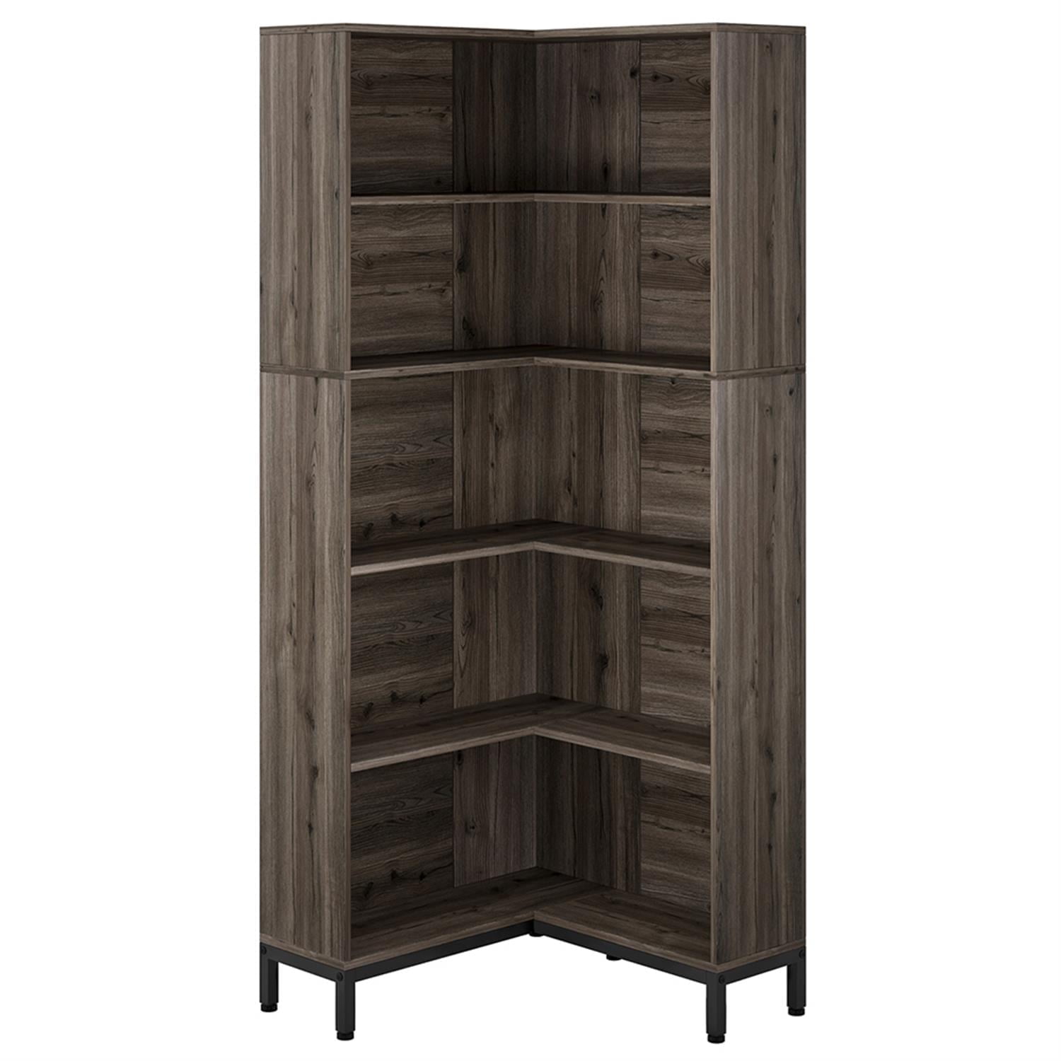 Demi Bonn 6-Tier Bookcase, Wood Bookshelf Storage Organizer, 71" Tall L-Shaped Etagere Display Standing Shelf Unit for Bedroom, Living Room, Gray