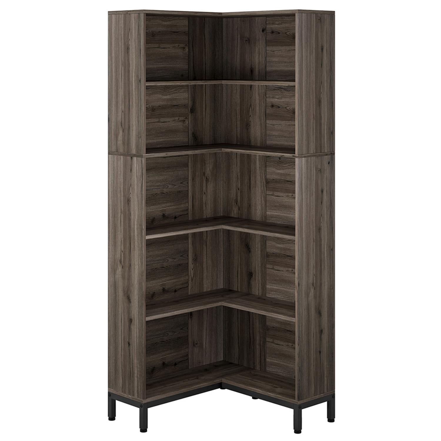 5-Tier Corner Bookshelf - Wooden Storage Shelf For Bedroom, Living Room, Home Office, Grey (2 Pack)