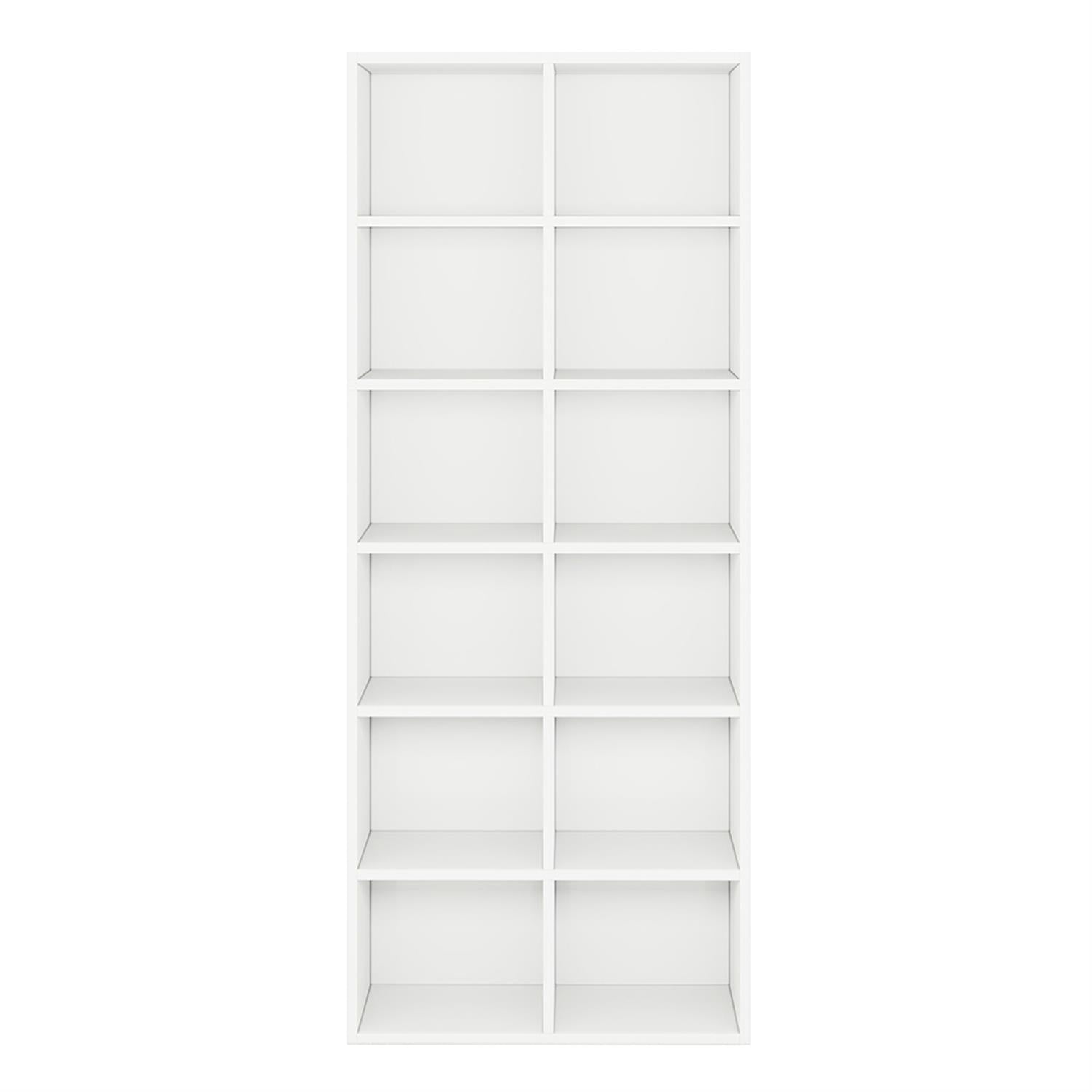 Demi Bonn 6-Tier Bookcase with 12 Cube Storage, Wood Bookshelf Storage Organizer, 71" Tall Display Standing Shelf Unit for Bedroom, Living Room, White