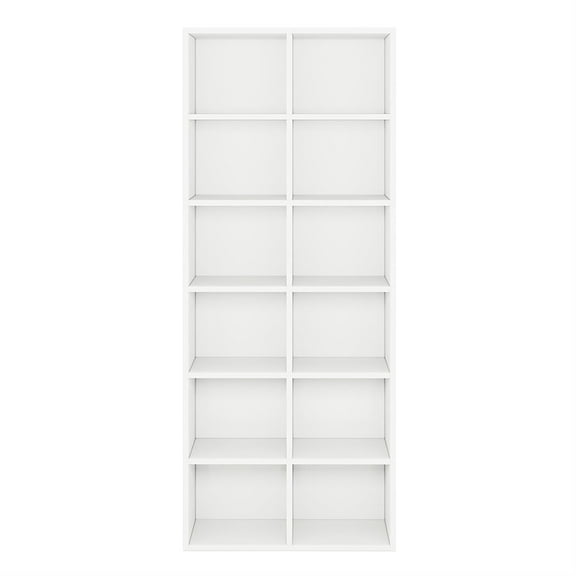 Demi Bonn 6-Tier Bookcase with 12 Cube Storage, Wood Bookshelf Storage Organizer, 71" Tall Display Standing Shelf Unit for Bedroom, Living Room, White