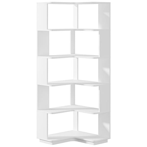 Demi Bonn 6 Tier Bookshelf with Anti-Drop Panel, Corner Bookcase Storage Organizer, 64" Tall Display Standing Shelf Unit for Bedroom, Living Room, White