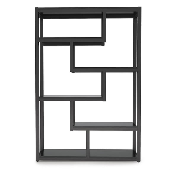 Demi Bonn 6 Tier Bookshelf, Wood and Metal Bookcase Storage Organizer, 69" Tall Display Standing Staggered Shelf Unit for Bedroom, Living Room, Black