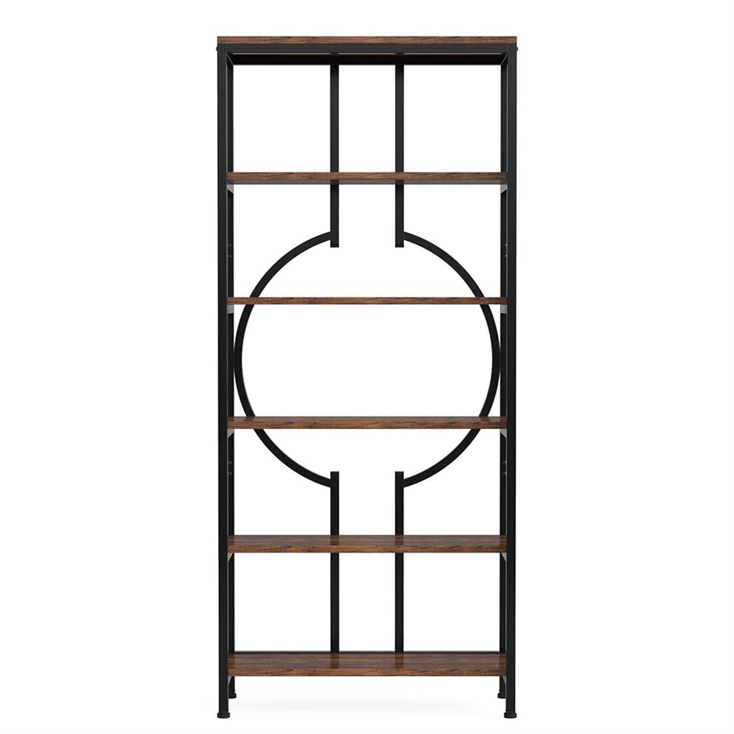 Demi Bonn 6 Tier Bookshelf, Wood and Metal Bookcase Storage Organizer, 70" Tall Display Standing Shelf Unit for Bedroom, Living Room, Brown
