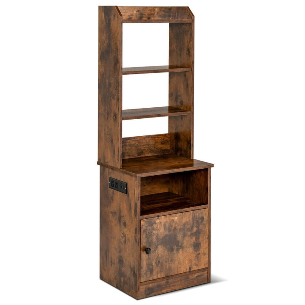 Finihen 6-Tier Bookshelf with Charging Station and Cabinet, Wood Free Standing Bookcase, Brown Finihen 6-Tier Bookshelf with Charging Station and Cabinet, Wood Free Standing Bookcase, Brown