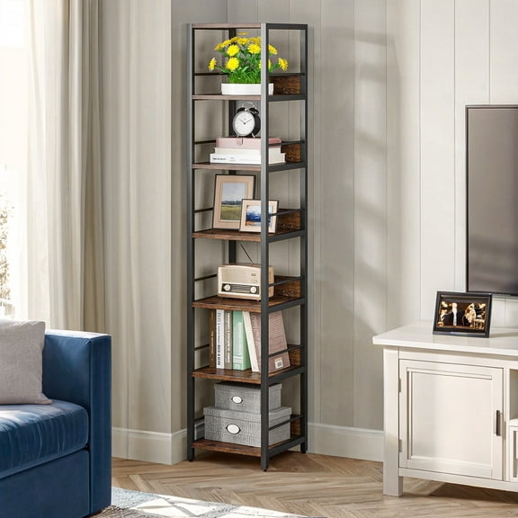 Demi Bonn 6-Tier Corner Shelf, 74" Narrow Etagere Bookshelf Storage Rack for Bedroom, Living Room, Brown