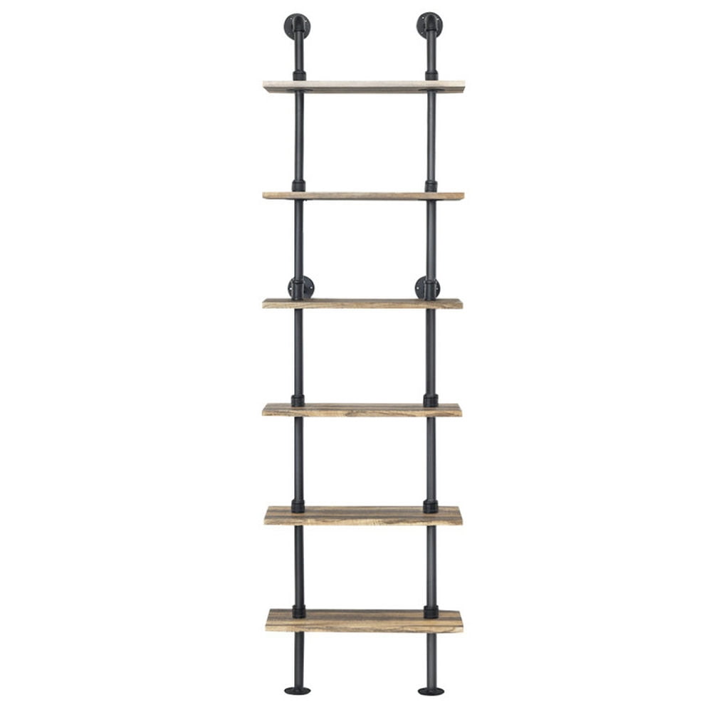 Finihen 6-Tier Industrial Wall Mounted Pipe Shelves, Multipurpose Open Bookshelf, Brown Finihen 6-Tier Industrial Wall Mounted Pipe Shelves, Multipurpose Open Bookshelf, Brown