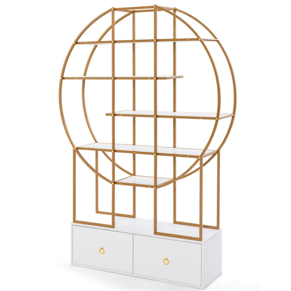 Finihen 6-Tier Metal Bookshelf with 2 Storage Drawers, 71" Free Standing Bookcase, White Finihen 6-Tier Metal Bookshelf with 2 Storage Drawers, 71" Free Standing Bookcase, White