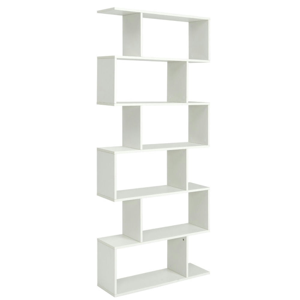 Finihen 6 Tier S-Shaped Bookshelf Storage Display Bookcase Decor Z-Shelf, White