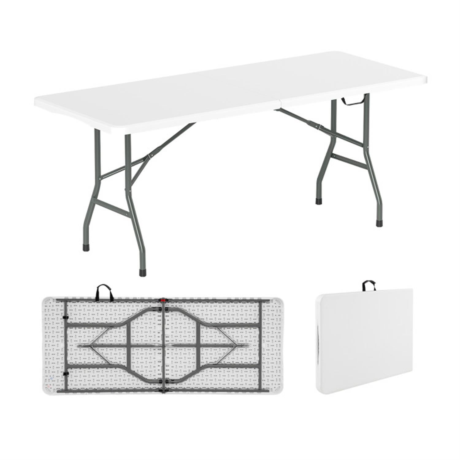 Finihen 6 ft Portable Folding Table 350 LBS Fold-in-Half Table with HDPE Tabletop for Parties Wedding BBQ Camping, White