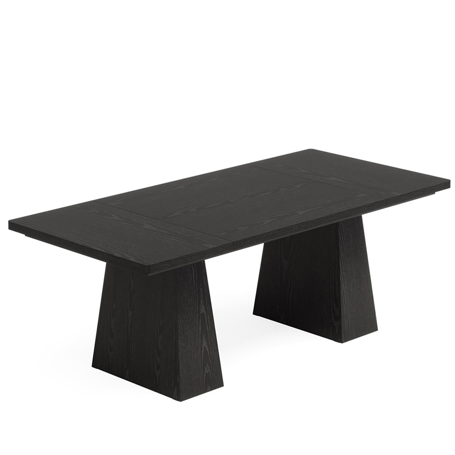Black Farmhouse Wood Dining Table with Double Pedestal Base