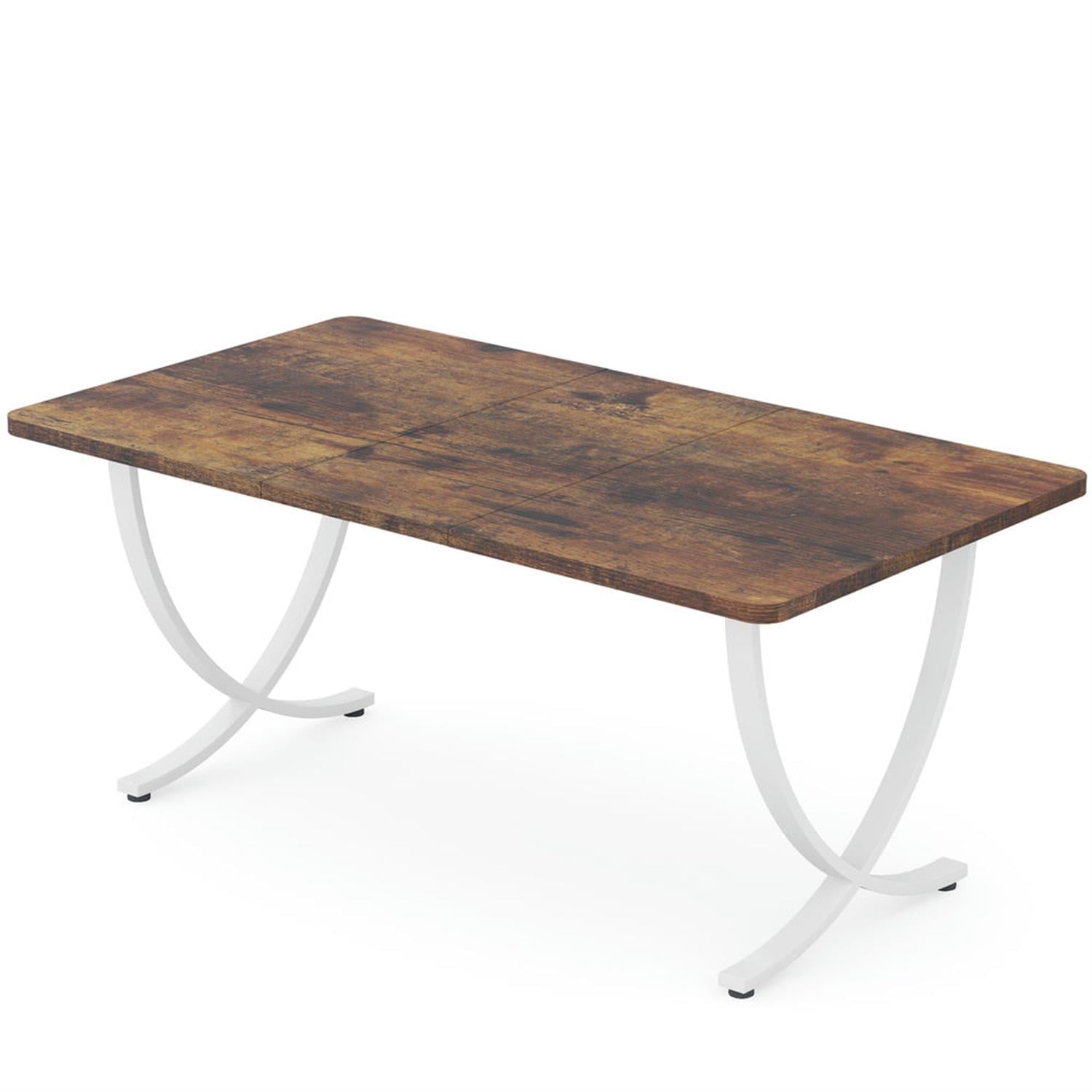 Demi Bonn 63" Executive Computer Desk with Faux Marble Tabletop, Modern Duty Study Writing Gaming Table for Home Office, Rectangle Conference Table, Brown