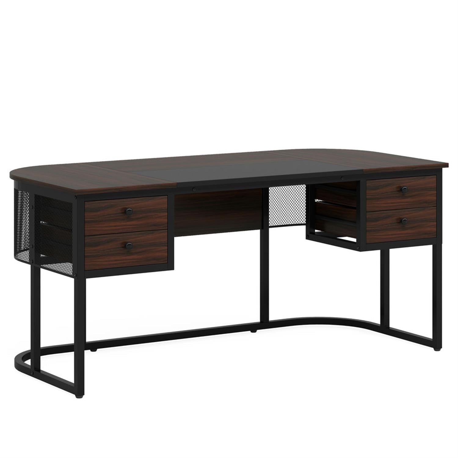 Demi Bonn 63" Executive Computer Desk with 4 Drawers, Modern Study Writing Gaming Table for Home Office, Brown