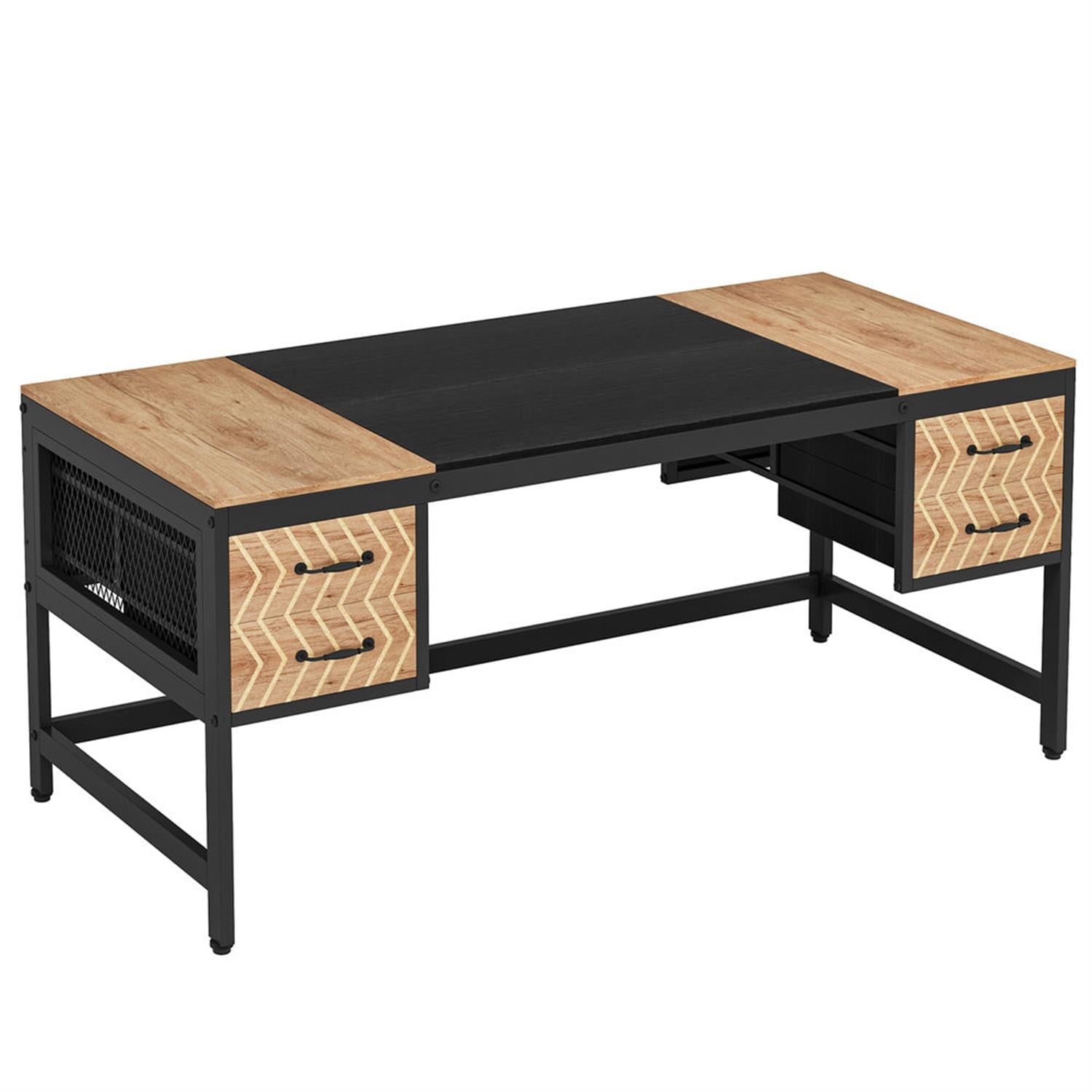 Demi Bonn 63" Executive Computer Desk with 4 Storage Drawers, Modern Study Writing Gaming Table for Home Office, Brown