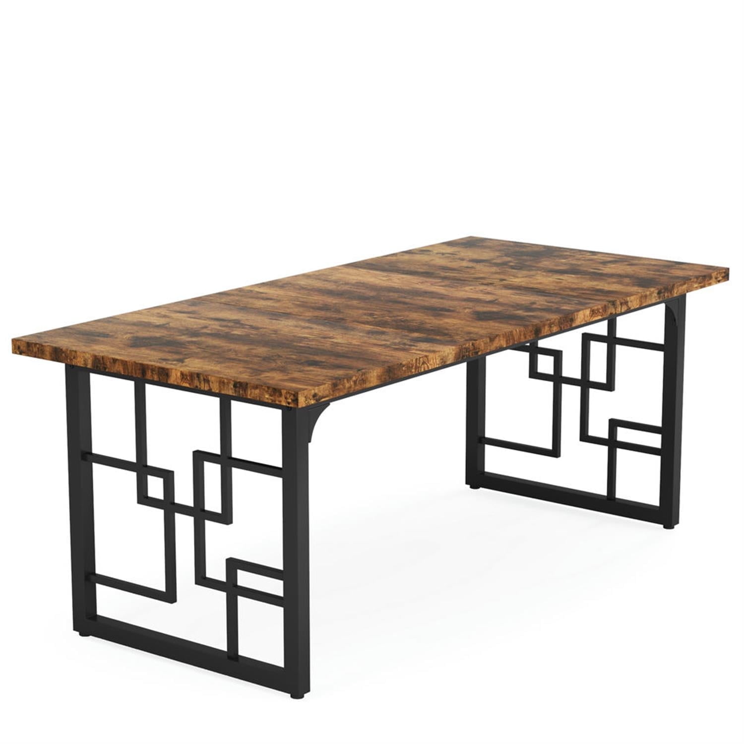 Demi Bonn 63" Executive Computer Desk with Metal Frame, Industrial Duty Study Writing Gaming Table for Home Office, Rectangle Workstation, Brown