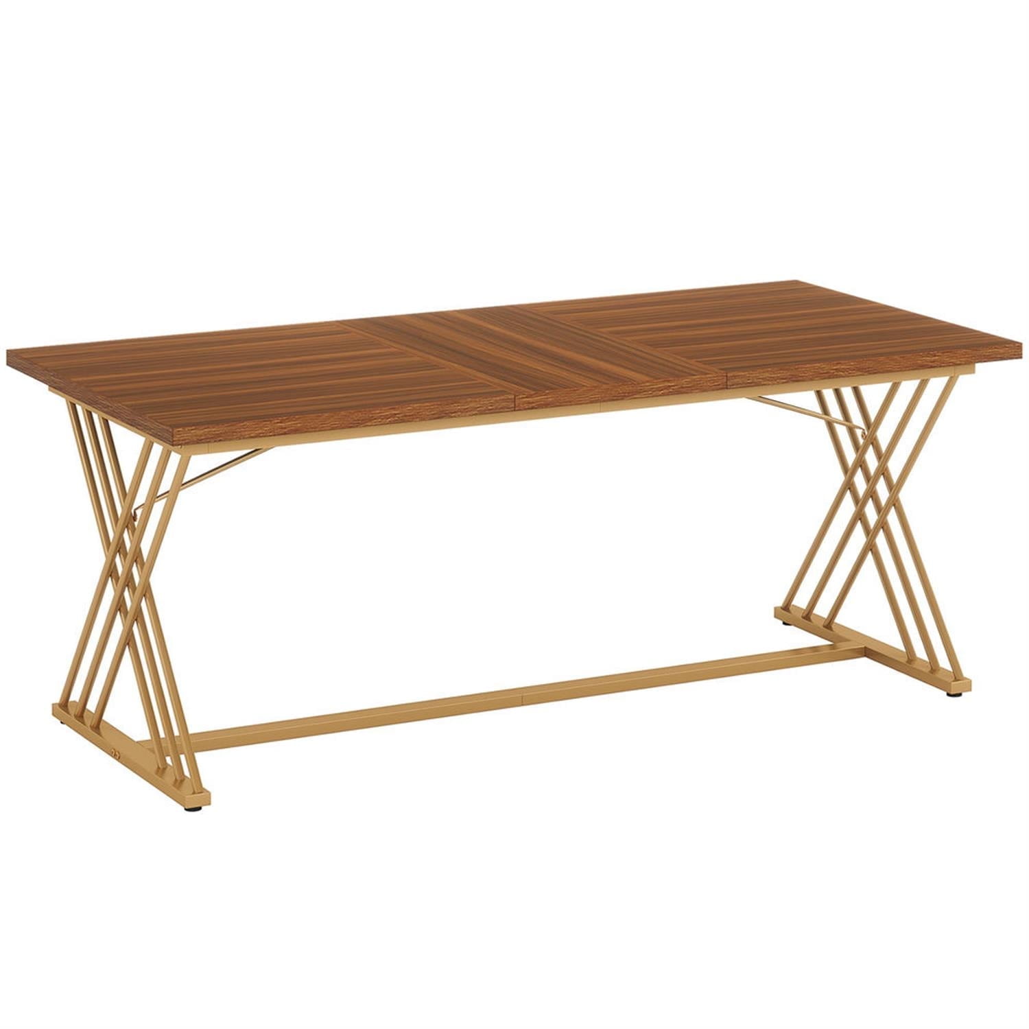 Demi Bonn 63" Executive Computer Desk with Metal Frame, Modern Duty Study Writing Gaming Table for Home Office, Brown