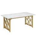 thumbnail image 1 of Demi Bonn 63" Executive Computer Desk with Metal Frame, Modern Duty Study Writing Gaming Table for Home Office, Rectangle Conference Table, White, 1 of 4
