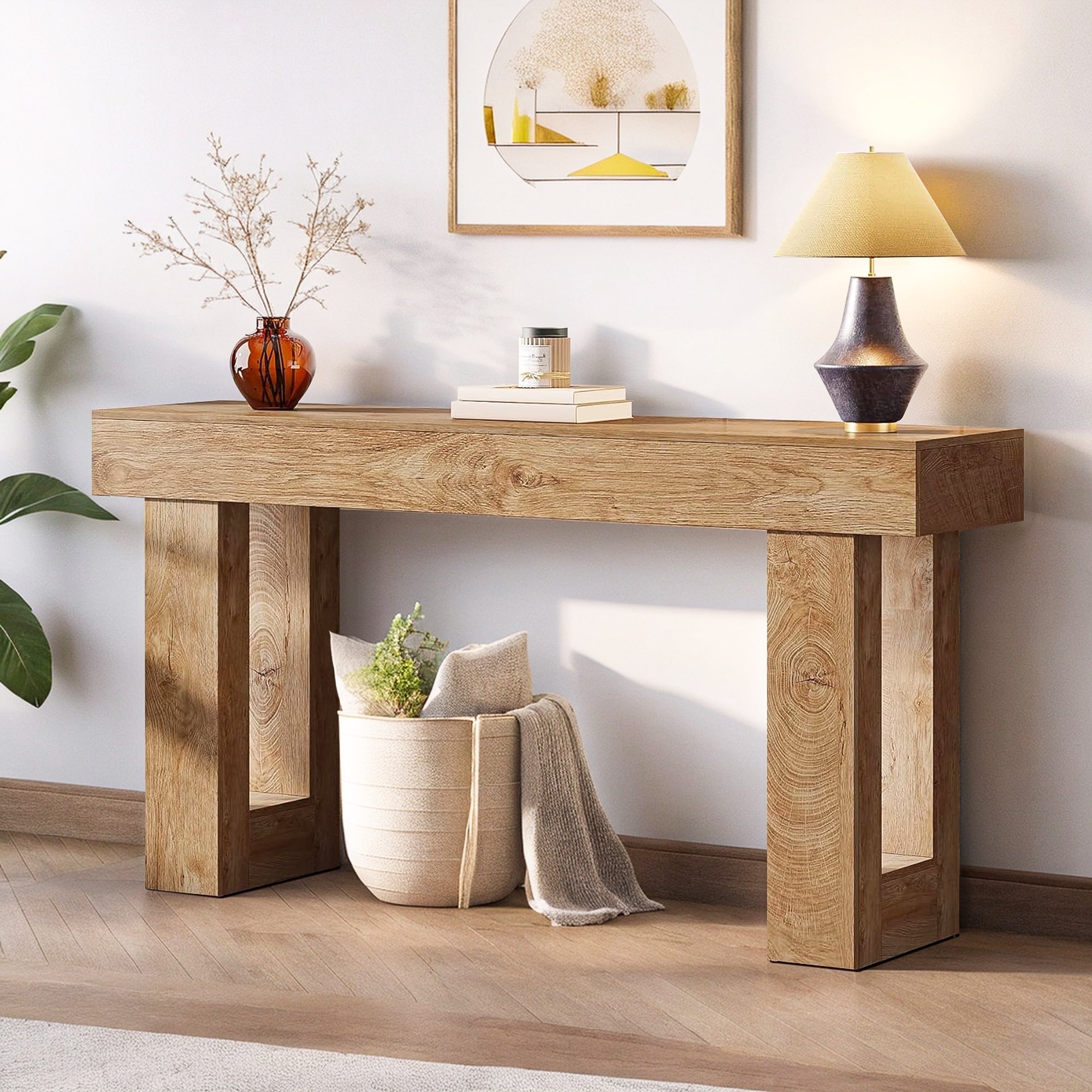 Demi Bonn 63" Farmhouse Console Table, Modern Living Room Sofa Table, Contemporary Entryway Hall Table, Foyer Display Table, Brown