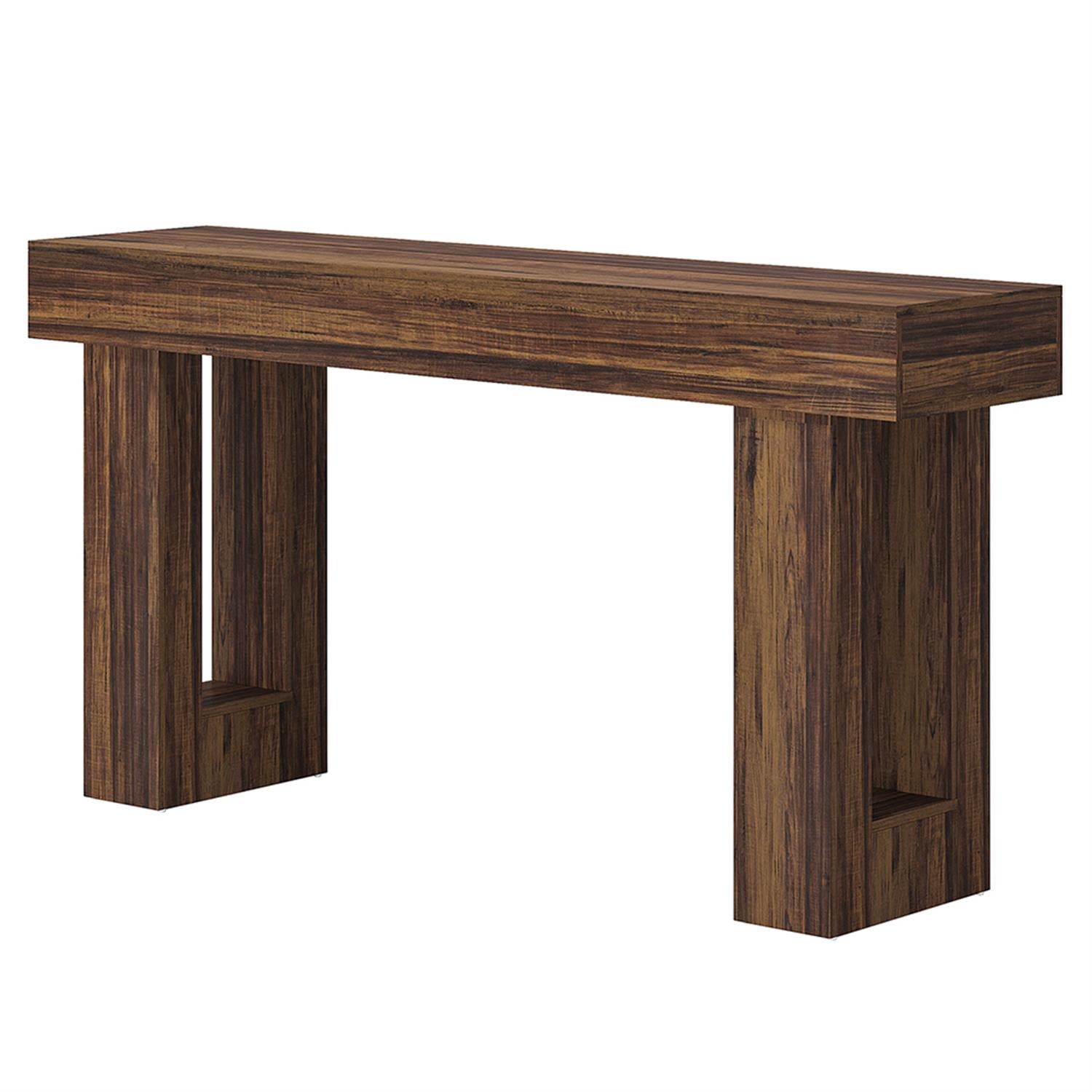63-Inch Rustic Brown Wooden Console Table with Storage