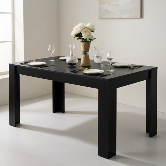 Demi Bonn 63" Modern Dining Kitchen Table for 6 People, Rectangular Dining Table Furniture for Kitchen, Dining Room, Dinette, Breakfast Nook, Black