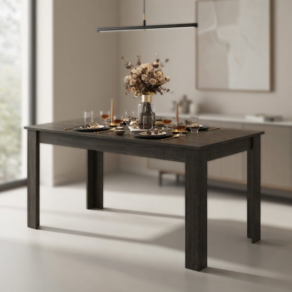 Demi Bonn 63" Modern Dining Kitchen Table for 6 People, Rectangular Dining Table Furniture for Kitchen, Dining Room, Dinette, Breakfast Nook, Gray