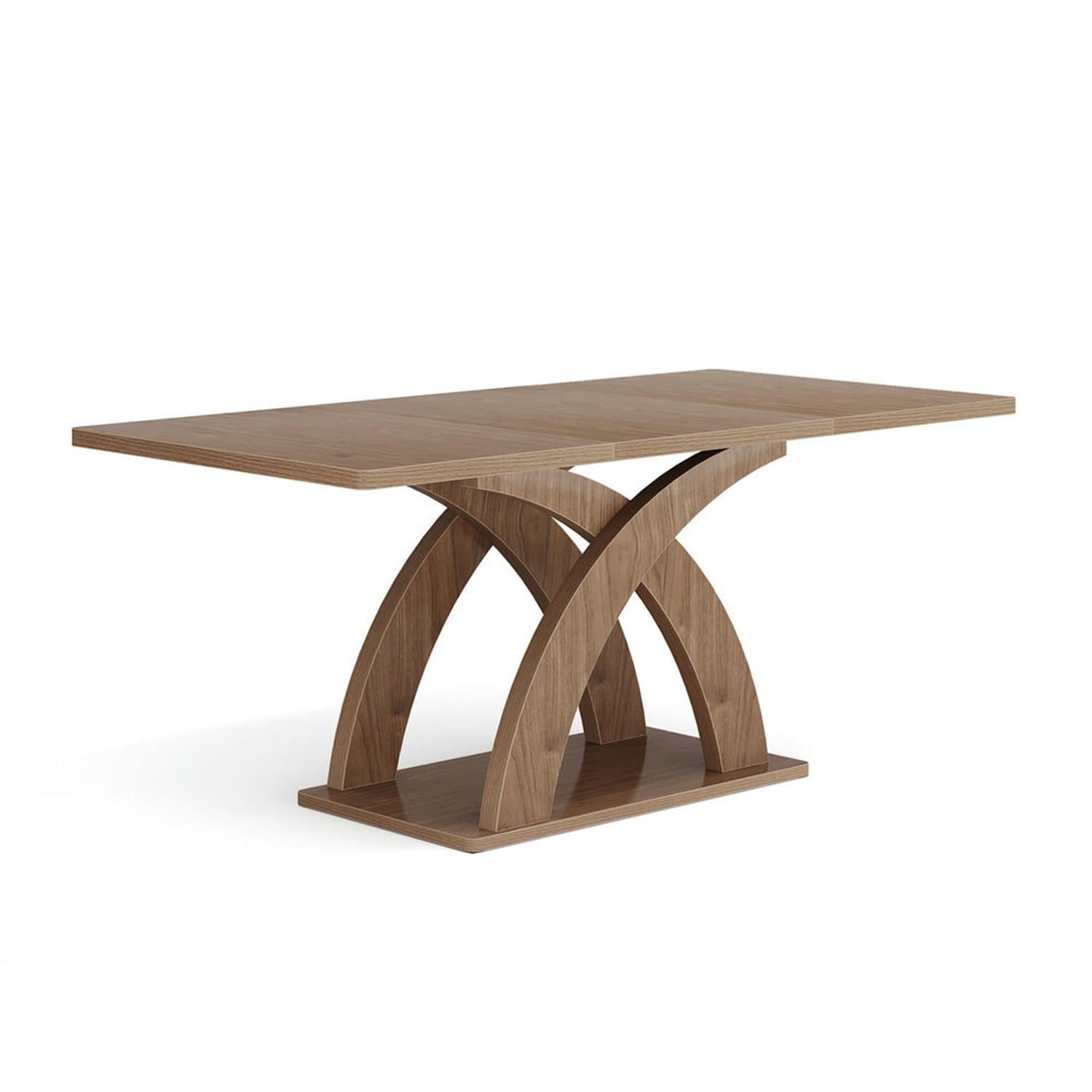 Demi Bonn 63" Modern Dining Table for 4 People, Wood Farmhouse Kitchen Dinner Table with Pedestal Base for Dining Room, Living Room Furniture, Brown