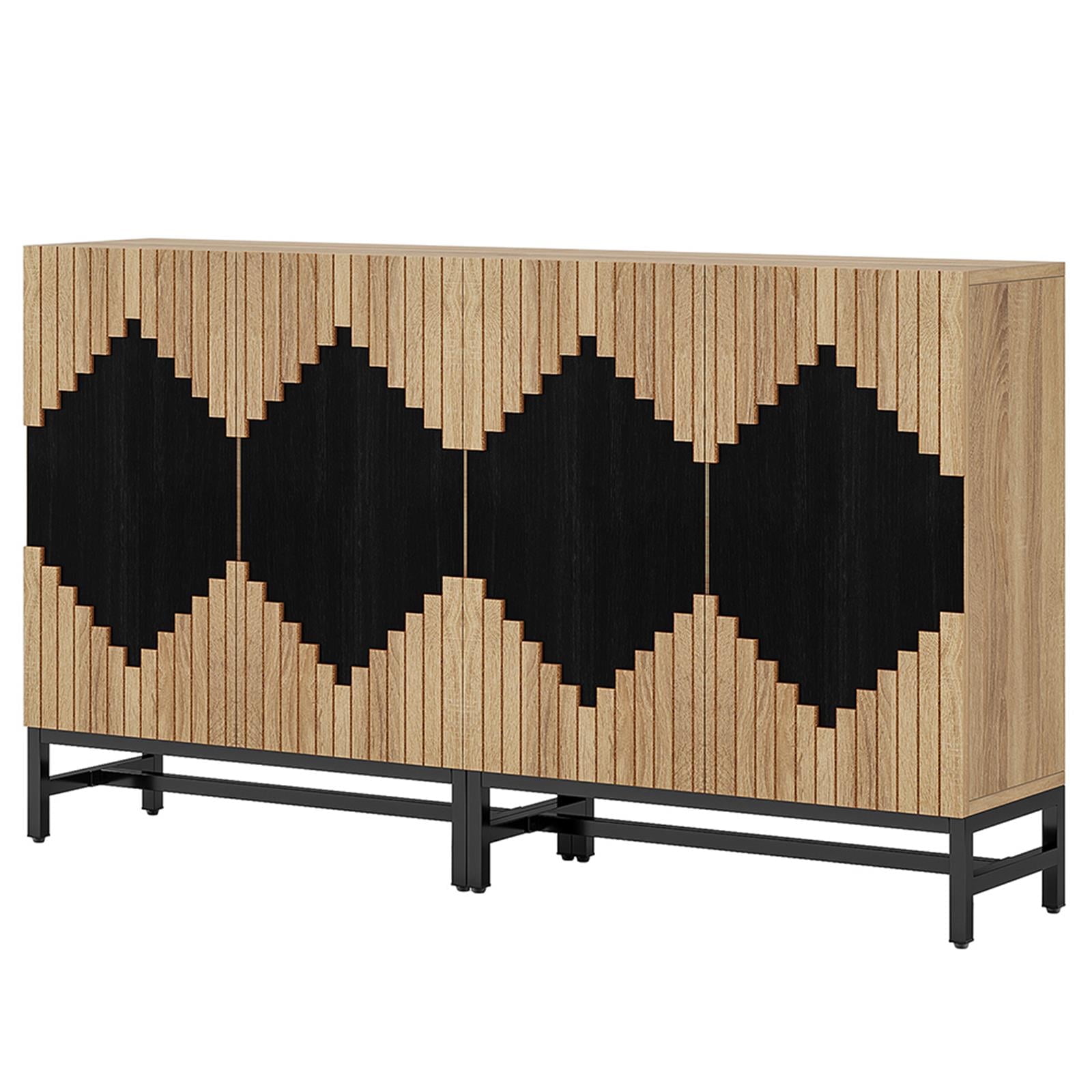 Demi Bonn 63" Sideboard Buffet Storage Cabinet with Doors, Farmhouse Credenza Accent Cabinet for Kitchen Entryway Living Dining Room, Beige