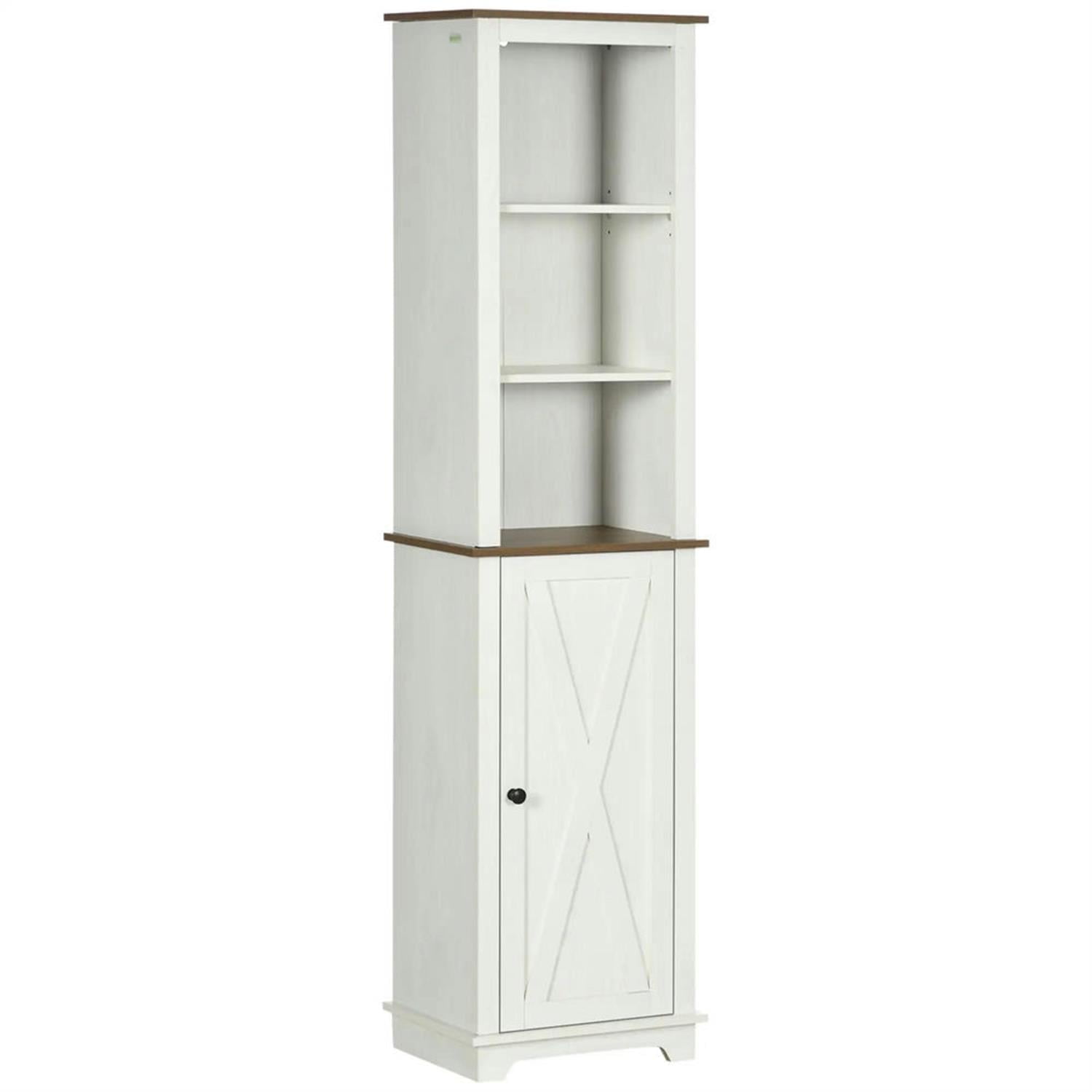 Demi Bonn 63" Tall Bathroom Storage Cabinet, Freestanding Cabinet with Door and Open Shelves for Living Room, Kitchen, Dining Room, Office, White