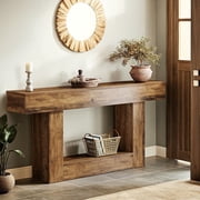Demi Bonn 63" Wood Console Table, Farmhouse 2-Tier Sofa Table Entryway Table, Foyer Display Table, Brown