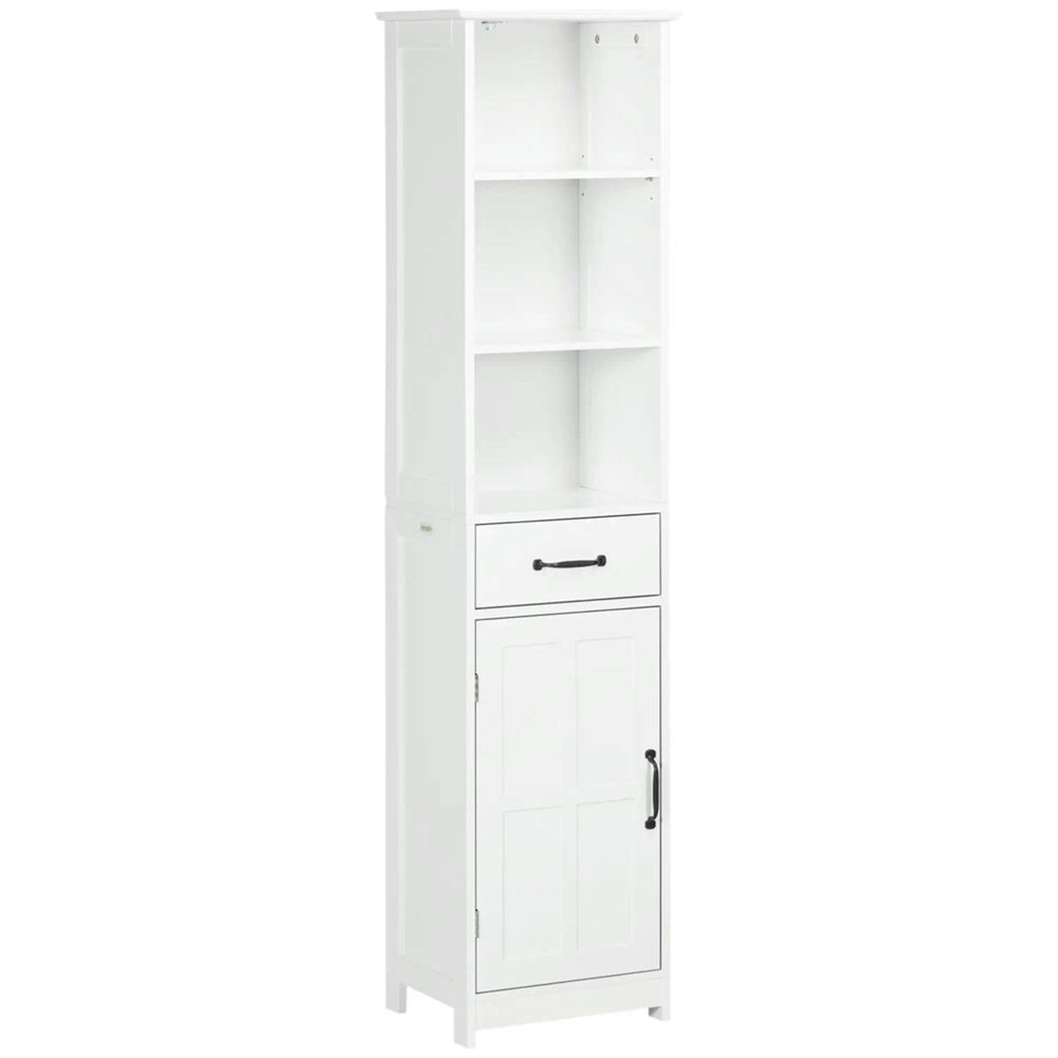 Demi Bonn 64.5" Tall Bathroom Storage Cabinet, Freestanding Cabinet with Drawer and Adjustable Shelves for Living Room, Kitchen, Dining Room, Office, White