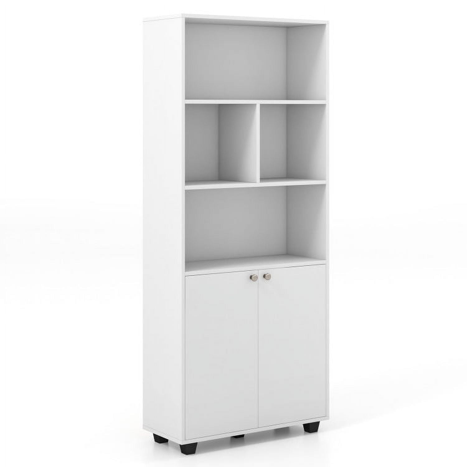 Demi Bonn 66" Tall Double-Door Bookcase with Adjustable Shelf and Storage Cubes, White