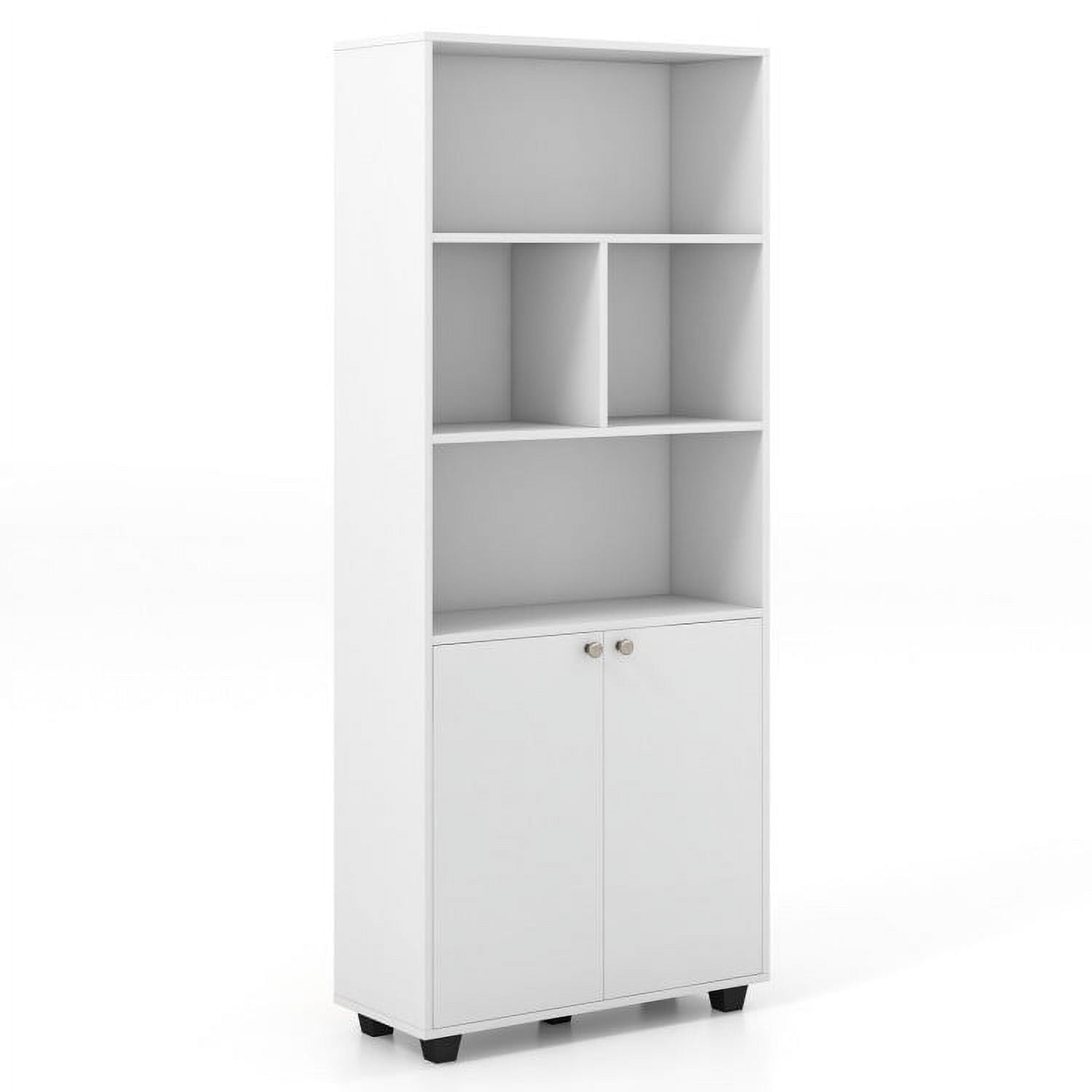 Finihen 66" Tall Double-Door Bookcase with Adjustable Shelf and Storage Cubes, White