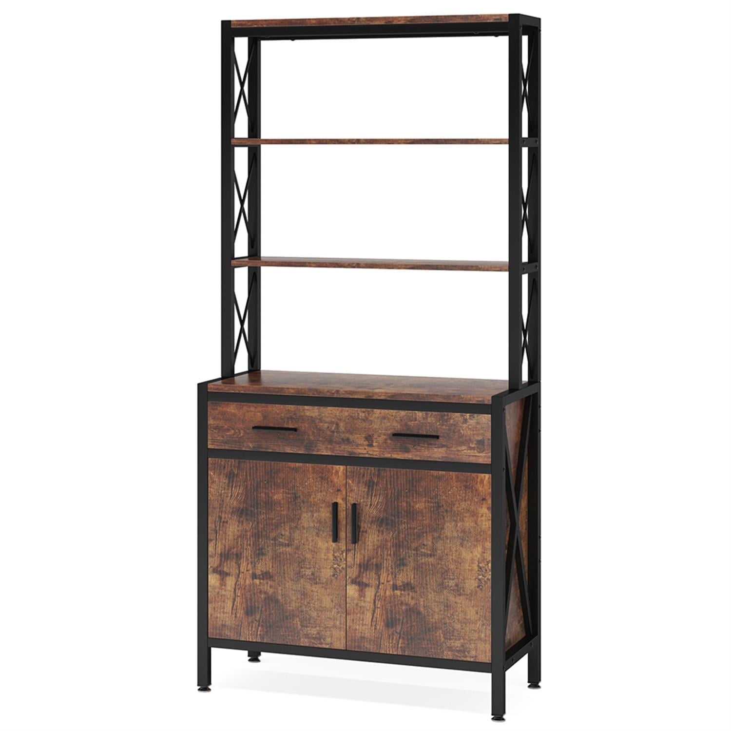 Demi Bonn 68"dustrial Bookshelf, 4-Tier Etagere Bookcase with Drawer and Cabinet for Bedroom, Living Room, Brown