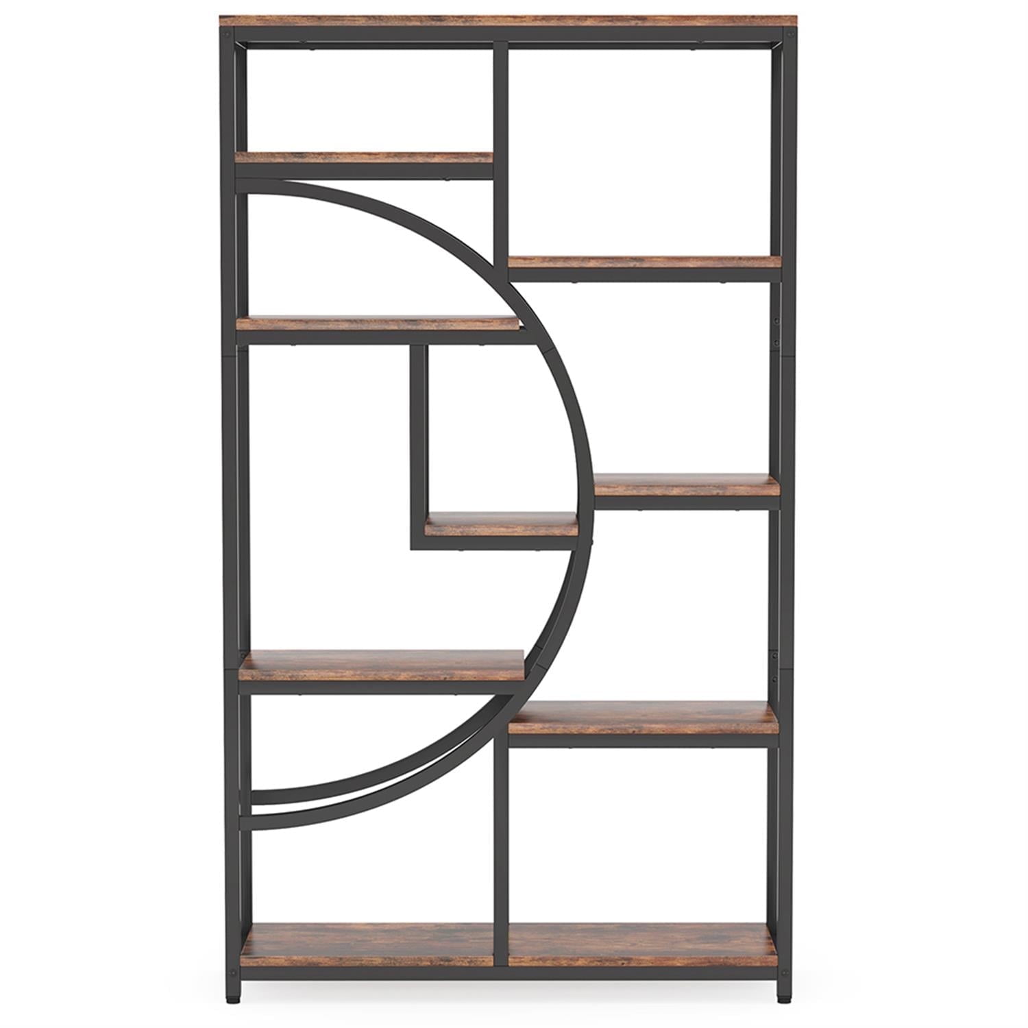Demi Bonn 69" Freestanding Bookshelf with 9 Open Shelves, Wood and Metal Bookcase Storage Organizer, Display Standing Shelf Unit for Bedroom, Living Room, Brown