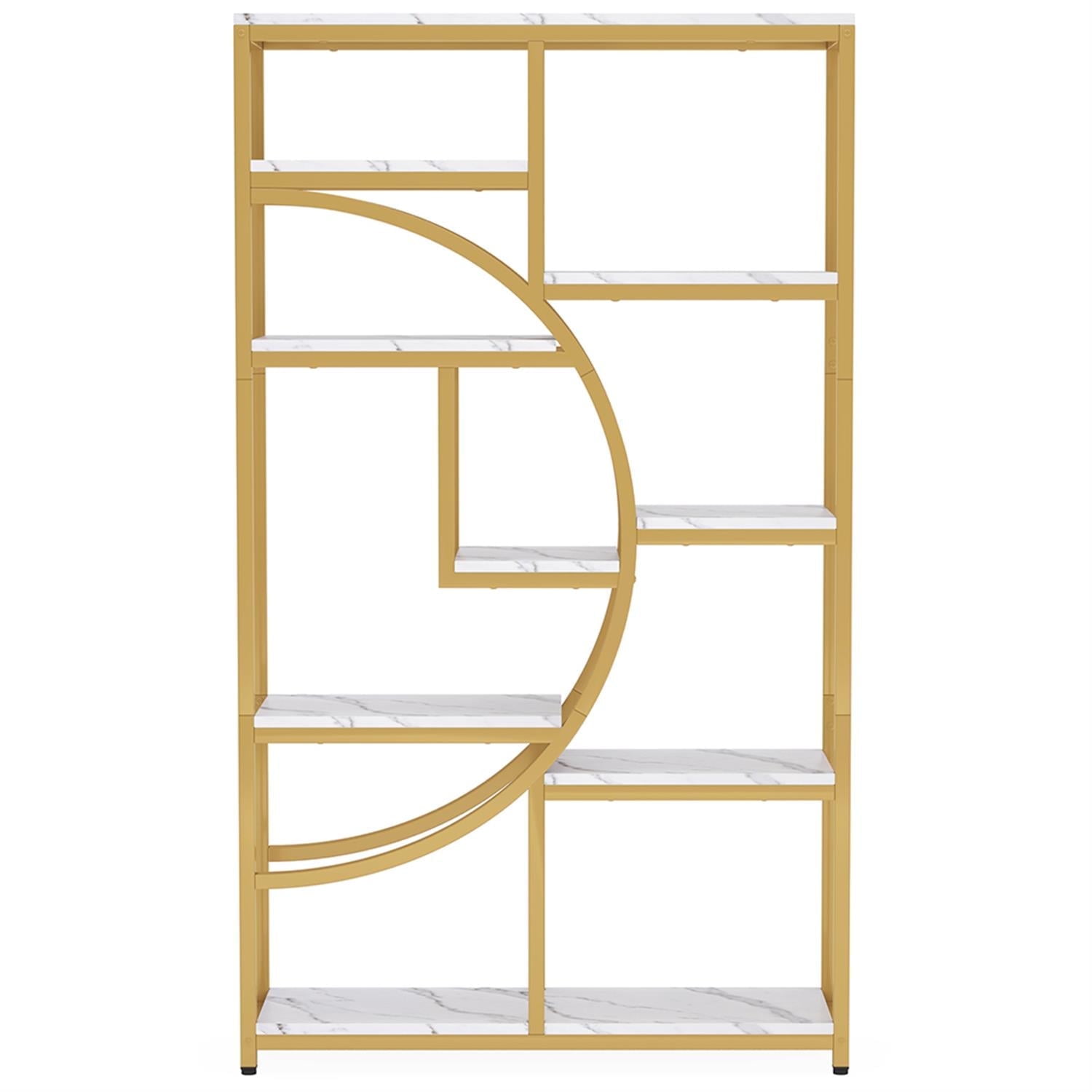 Demi Bonn 69" Freestanding Bookshelf with 9 Open Shelves, Wood and Metal Bookcase Storage Organizer, Display Standing Shelf Unit for Bedroom, Living Room, Gold